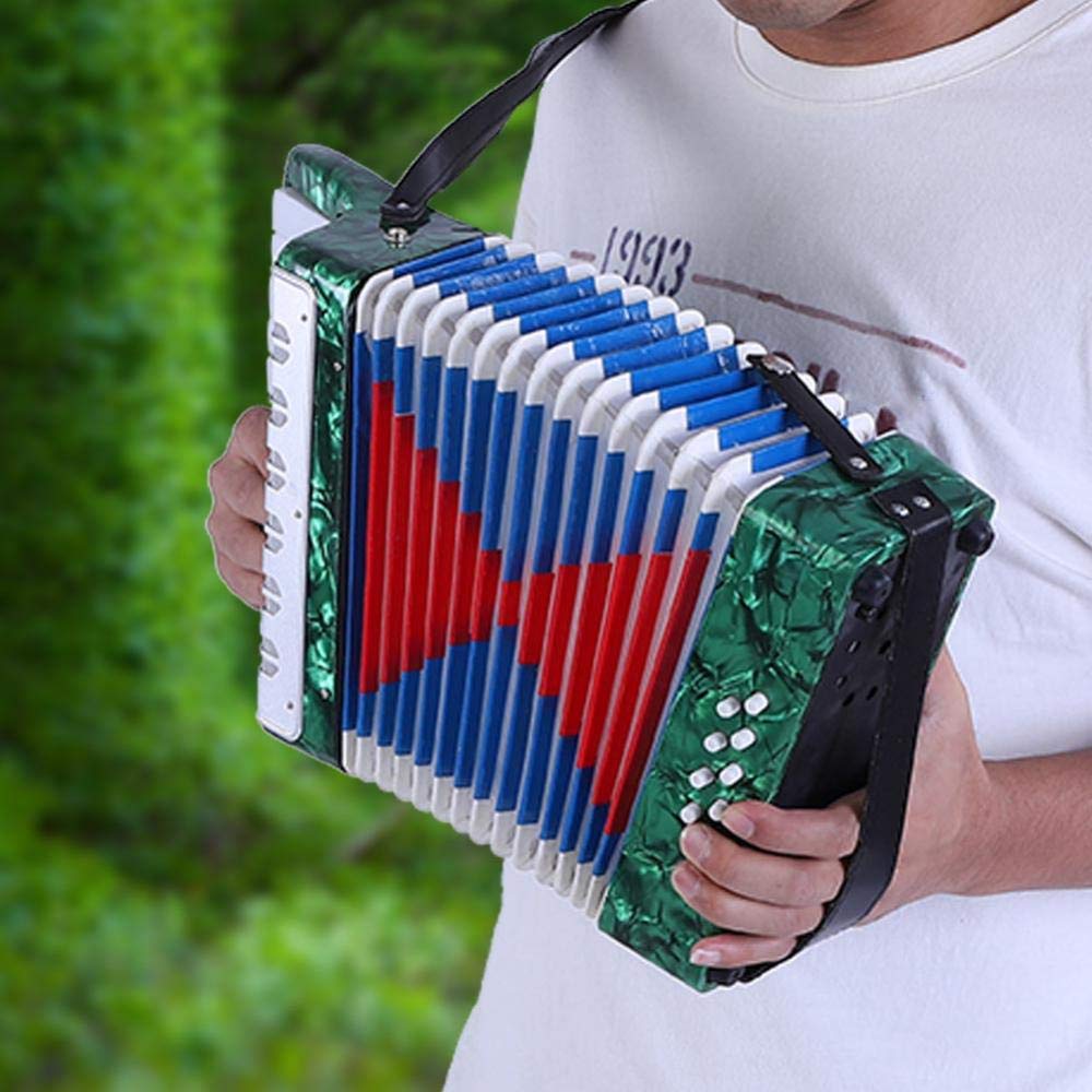 17 Key 8 Bass Button Focket Piano Accordion - Lightweight Handheld Concertina for Beginners | Educational Music Instrument with Manual | Perfect for Kids, Students & Solo/Ensemble Practice | Green (Ideal for Music Classes, Home Practice & Performances)