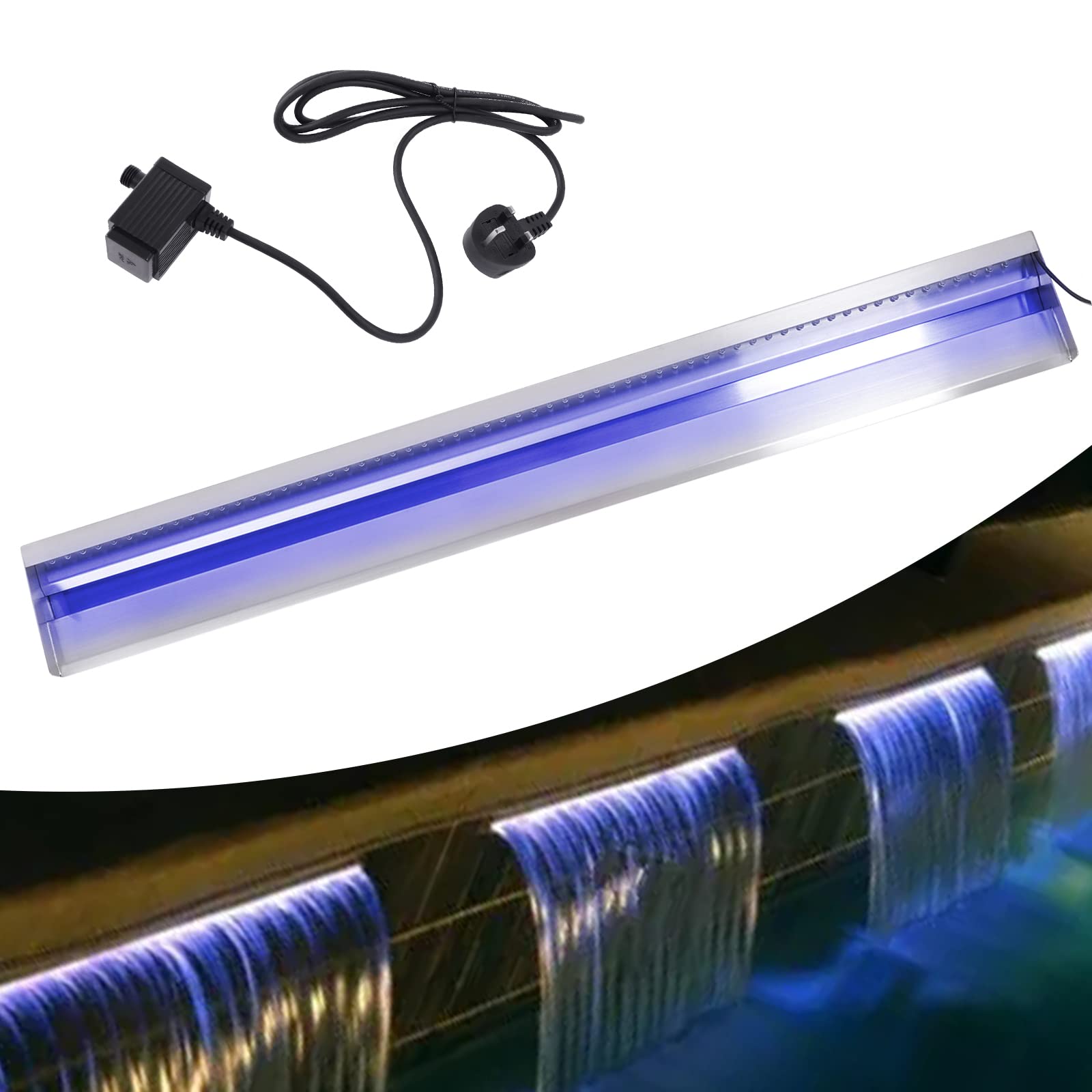 Stainless Steel Pool Fountain Waterfall Spillway - 35.4 Inch Rectangular LED Pond Waterfall for Garden, Backyard & Outdoor Decor | Perfect for Swimming Pools, Koi Ponds & Landscape Water Features