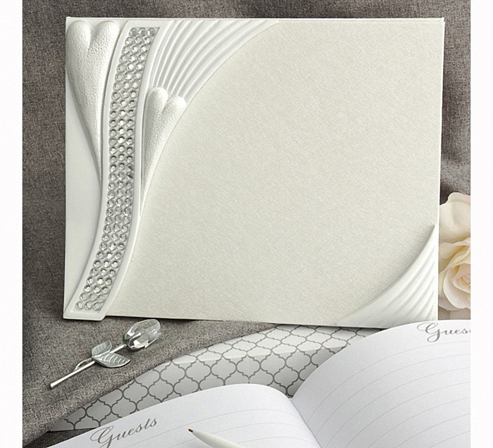 FavorOnline Bling Heart Design Guest Book - Elegant Wedding Guest Book with Rhinestone Accents for Bridal Showers, Receptions & Anniversary Celebrations