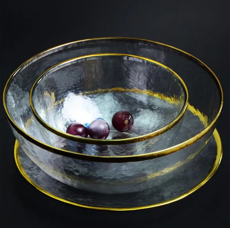 Aurora Gold Edge Glass Plate & Bowl Set - Elegant Dinnerware for Special Occasions, Perfect for Weddings, Parties, and Fine Dining