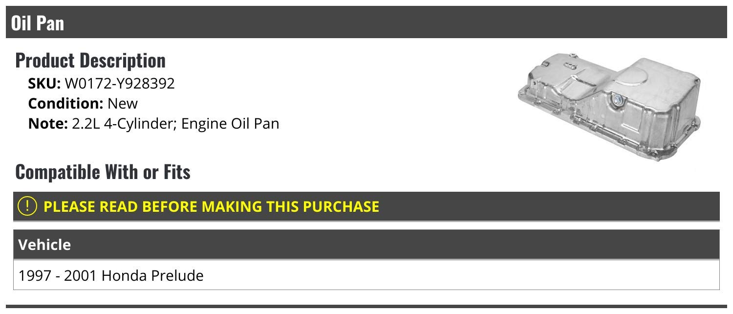 Honda Prelude 2.2L 4-Cylinder Engine Oil Pan Replacement (1997-2001) - Durable Aluminum Construction, Leak-Proof Design - Perfect for DIY Car Maintenance & Engine Repair
