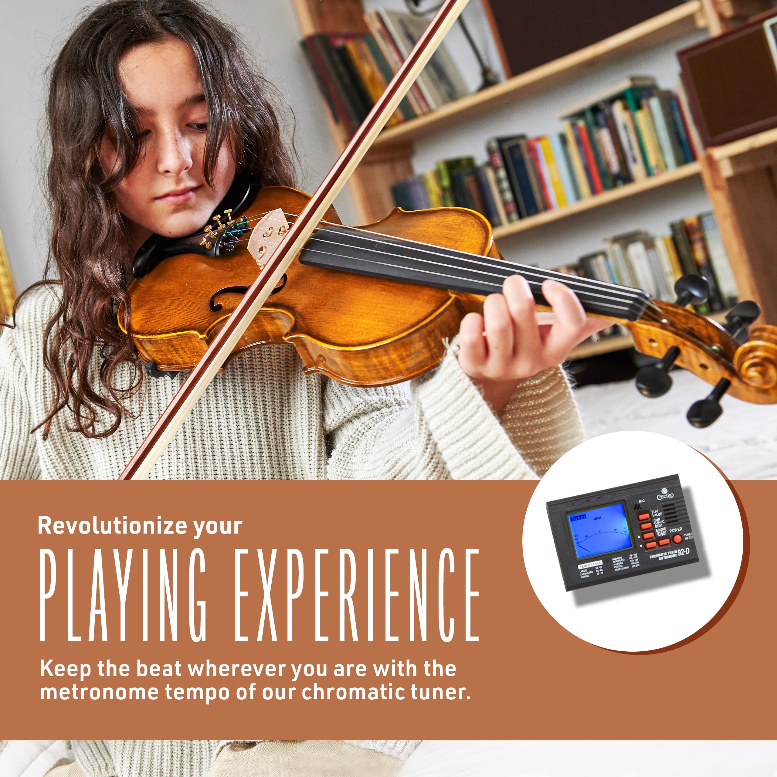 Cecilio CVN-600 Full Size 4/4 Solid Wood Violin with Hand Oil Rub Finish & D'Addario Prelude Strings - Highly Flamed 1-Piece Back for Professional Musicians & Students - Perfect for Orchestras, Concerts & Music Lessons