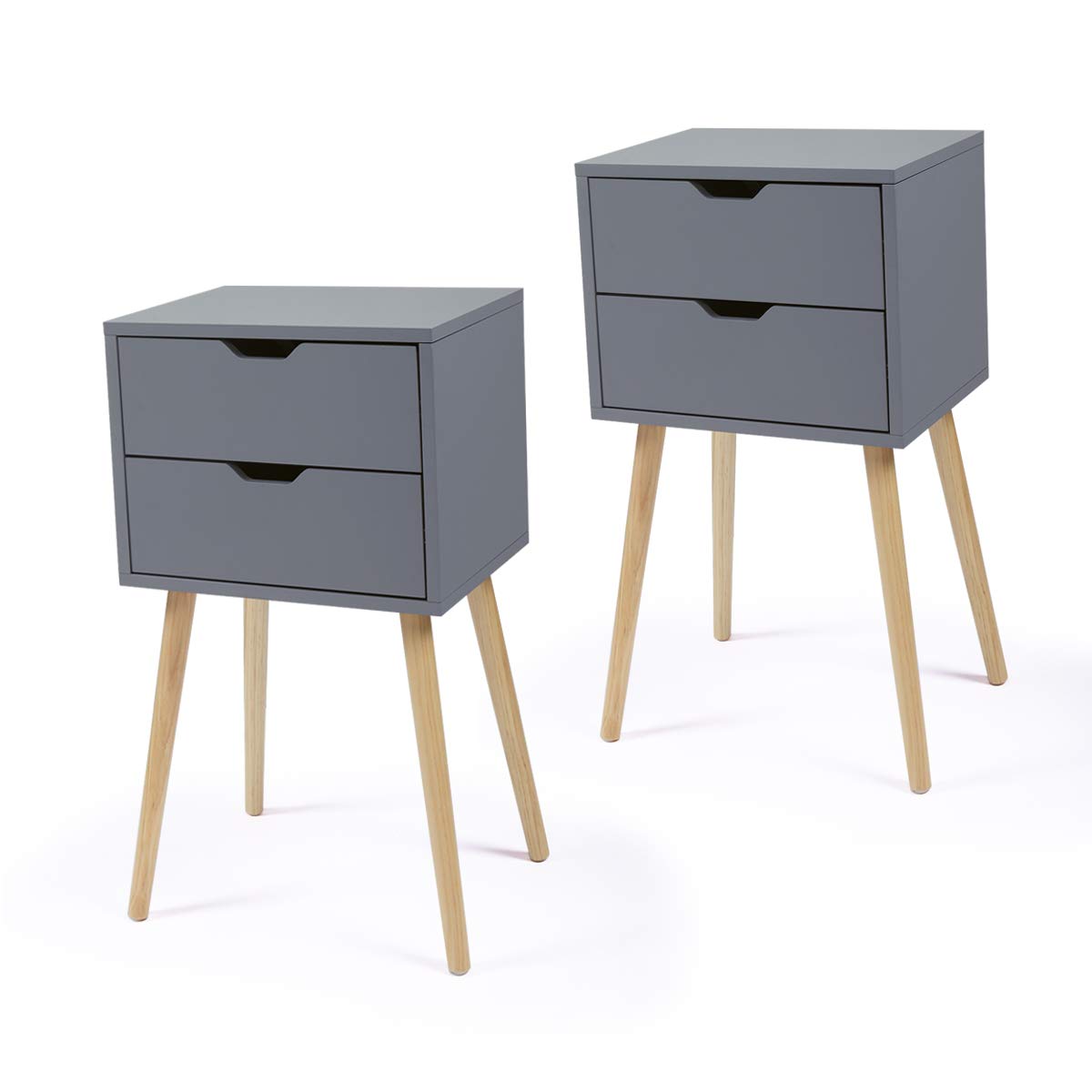 2-Piece Nightstand Set with Storage Drawers - Small Bedside End Tables for Bedrooms, Living Room & Home Office - Space-Saving Wooden Side Tables for Small Spaces - Perfect for Reading Nook, Guest Room & Apartment Furniture (Gray)