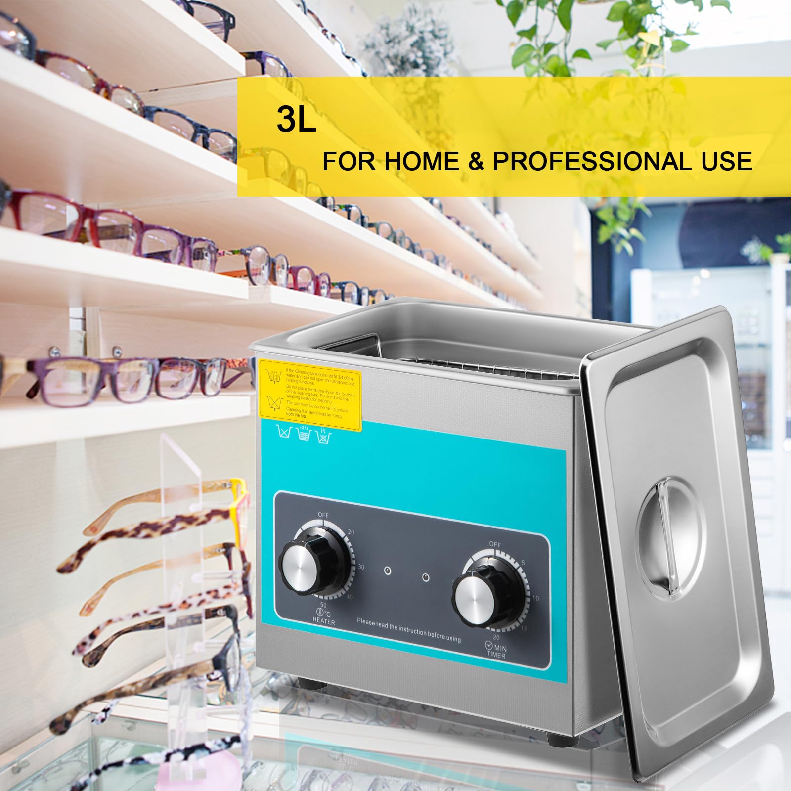 VEVOR 3L Ultrasonic Cleaner with Heater & Timer, 40kHz Stainless Steel Jewelry Cleaner for Eyeglasses, Watches, Rings - Perfect for Home, Jewelry Stores, and Dental Labs