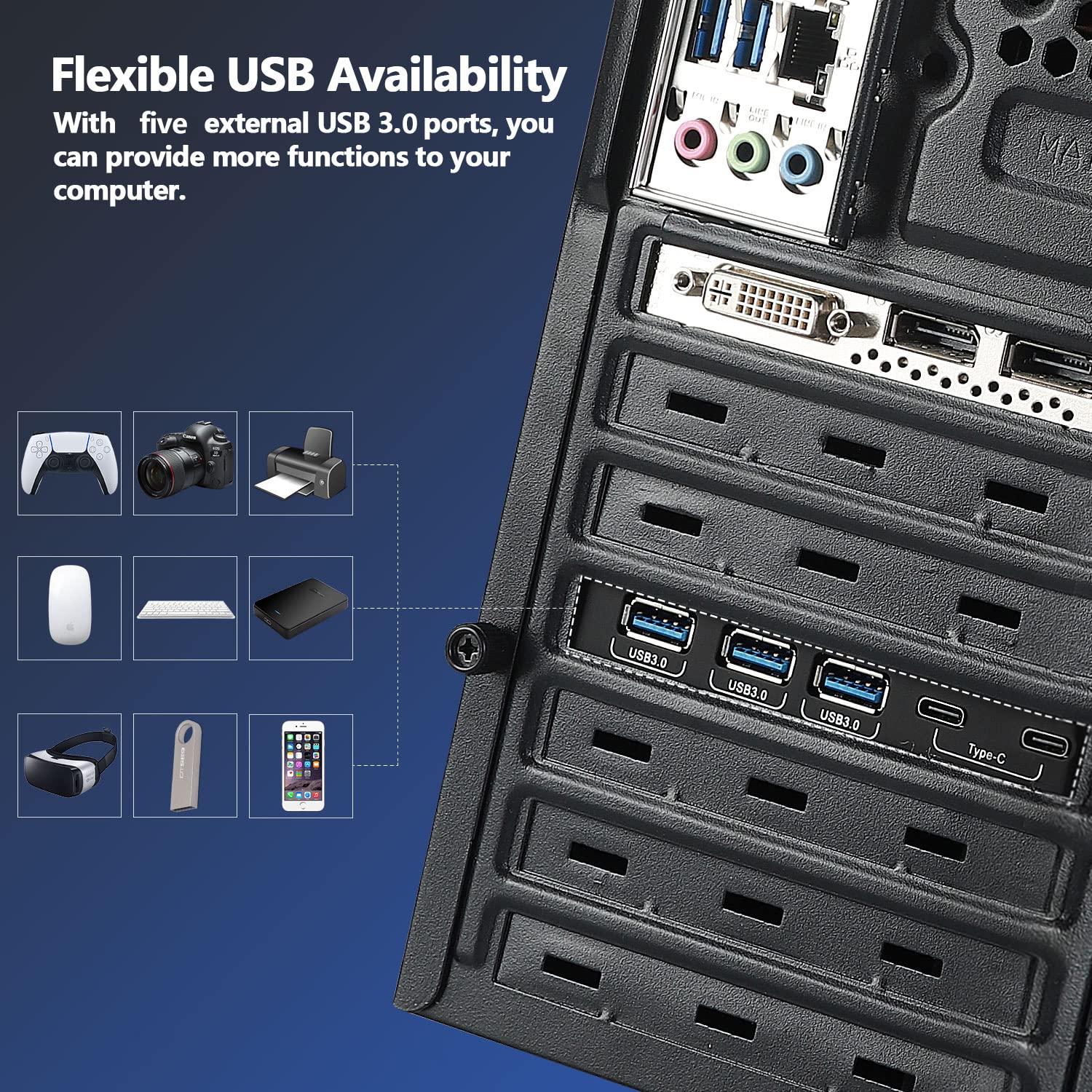 PCI-E to USB 3.0 Expansion Card (5Gbps) with 5 Ports for PC Desktop - Upgrade Your Workstation Connectivity