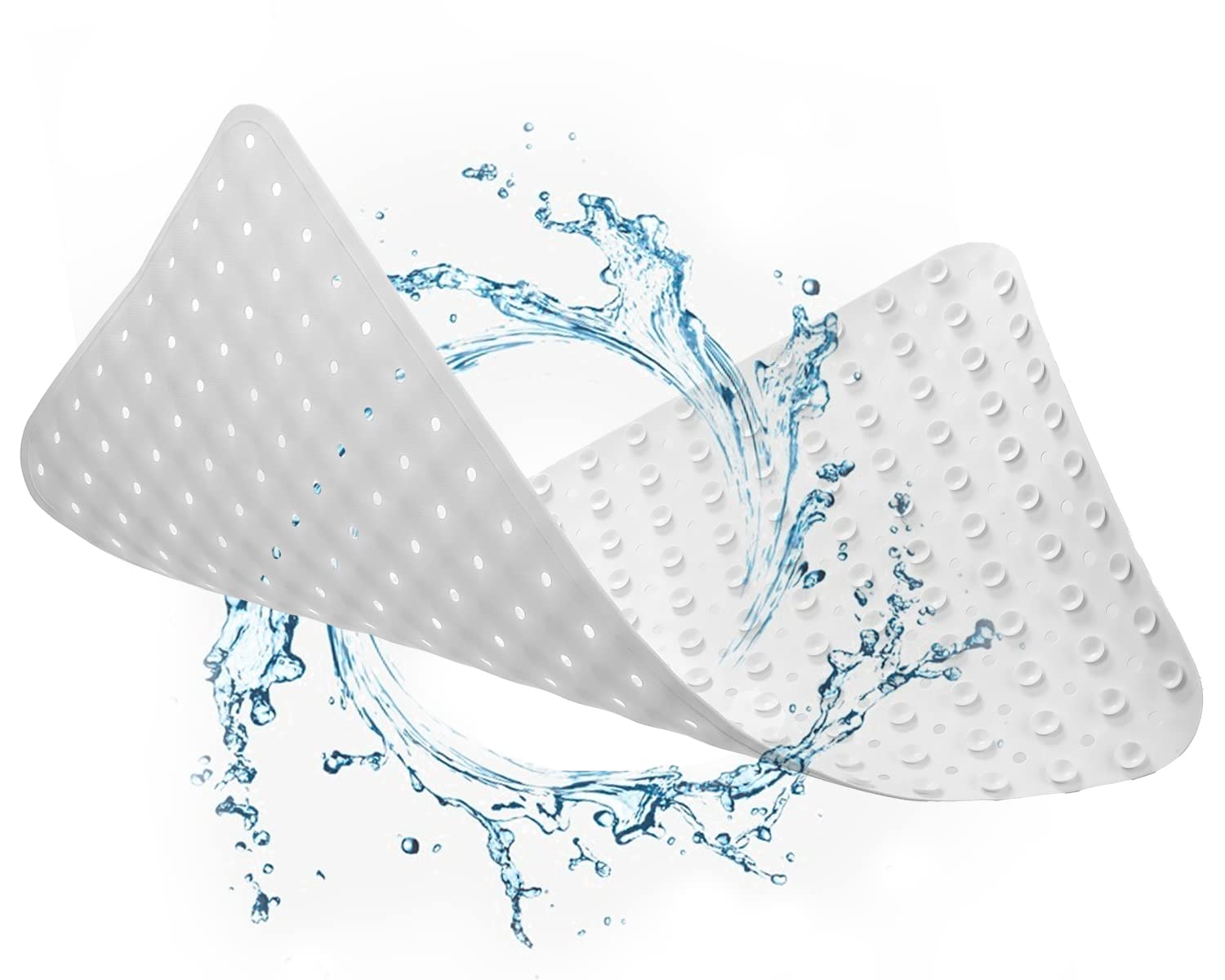FALEJU Non-Slip Shower Mat with Suction Cups & Drain Holes - 14.96x31.49 Inch Bath Tub Mat, Machine Washable Bathroom Floor Mat for Safety (White) - Perfect for Showers, Bathtubs & Wet Bathroom Floors