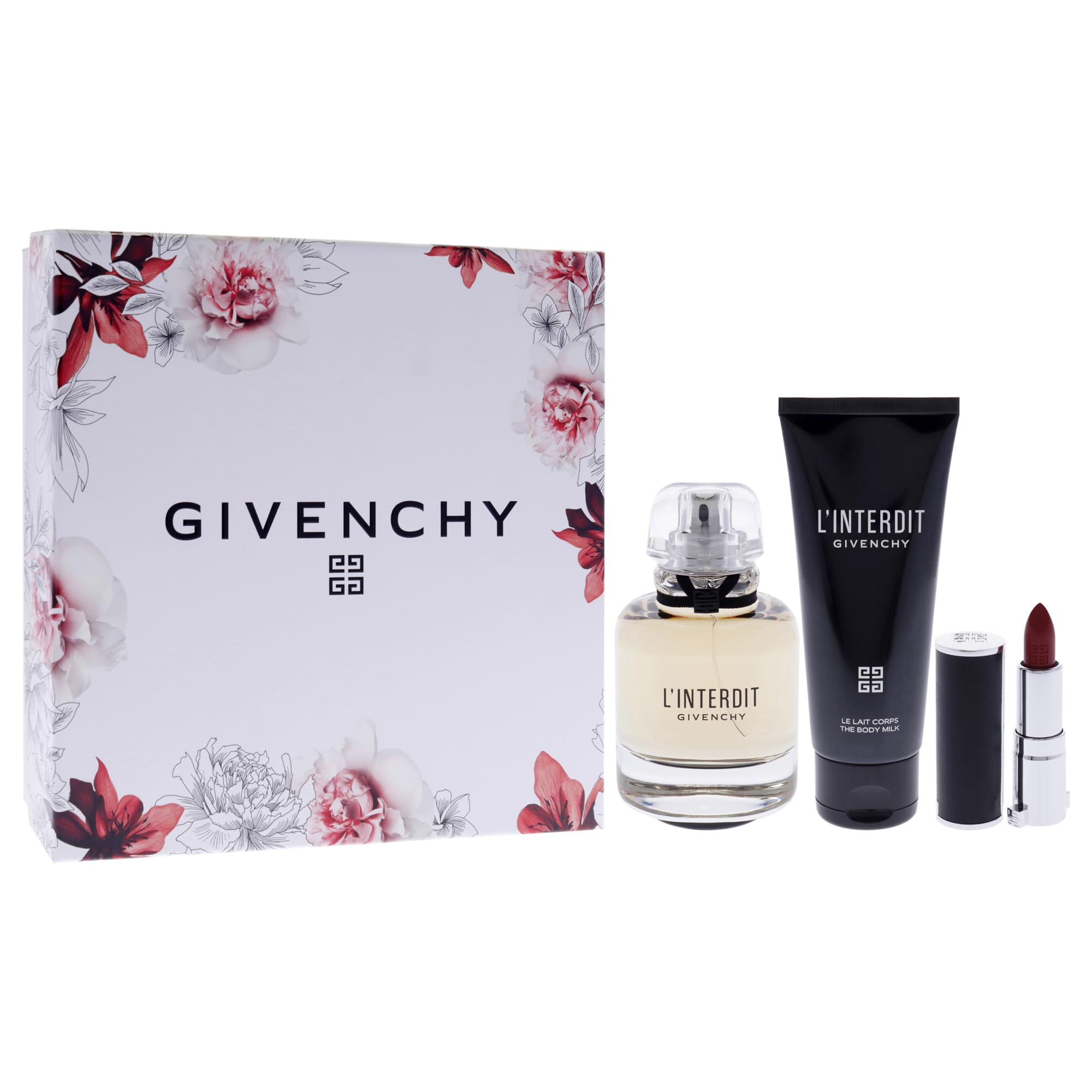 Givenchy L'Interdit Eau de Parfum Gift Set for Women - 2.7oz Perfume Spray, 2.5oz Body Lotion & 0.05oz Lipstick | Luxury Fragrance Trio for Date Night, Anniversary & Special Occasions
