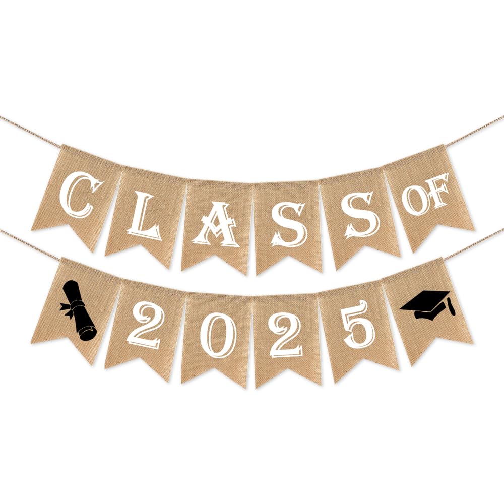 SWYOUN Class of 2025 Graduation Banner - White Burlap Party Decor for High School & College Graduation Ceremony, Classroom Celebration & Grad Party Supplies