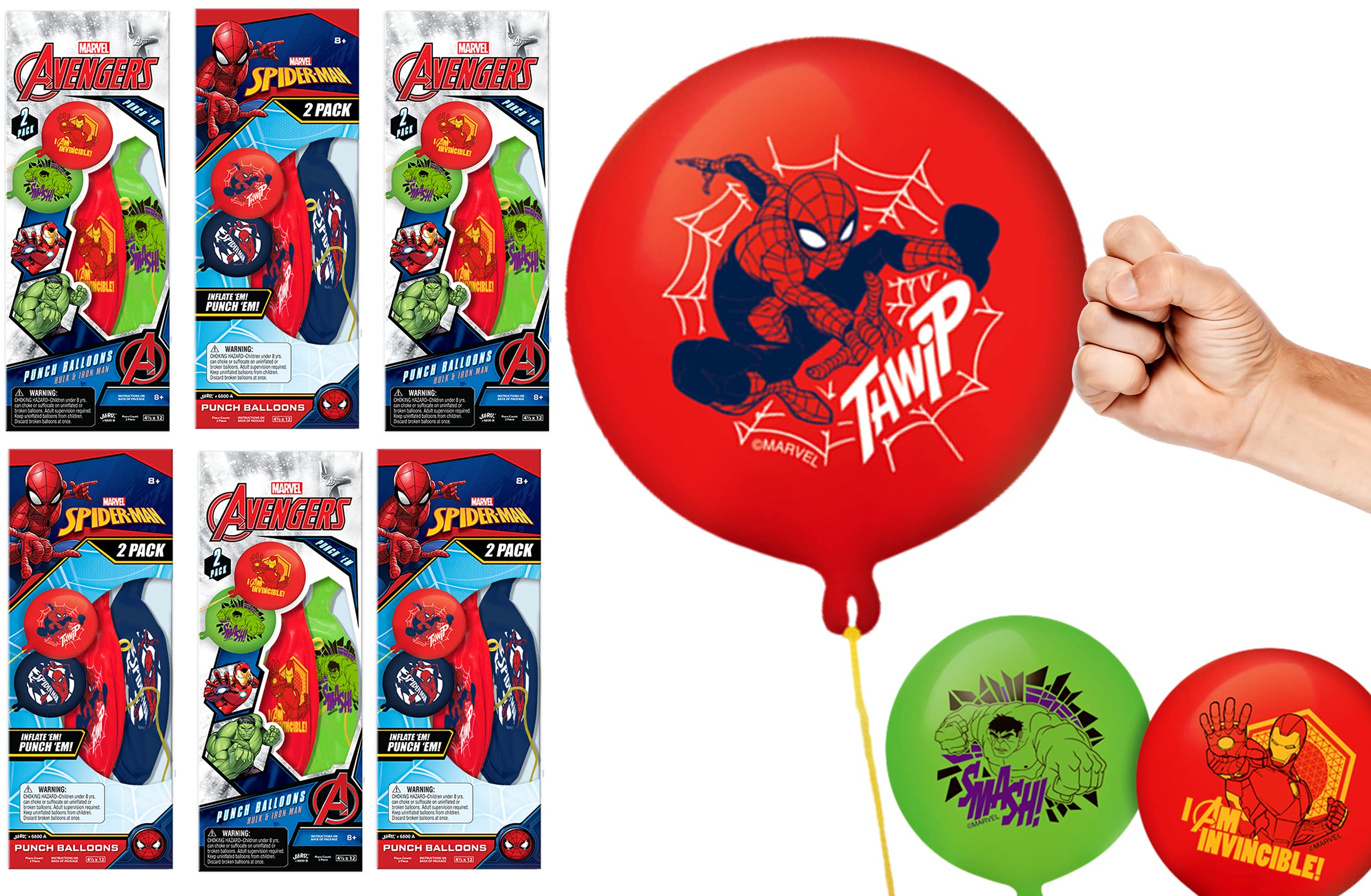 Marvel Avengers & Spiderman Giant Punch Balloons for Kids - 6 Pack Inflatable Bouncy Rubber Punching Balls | Superhero Party Favors, Birthday Goodie Bag Stuffers, Outdoor Play & Indoor Activity Toys for Boys & Girls Ages 4-8