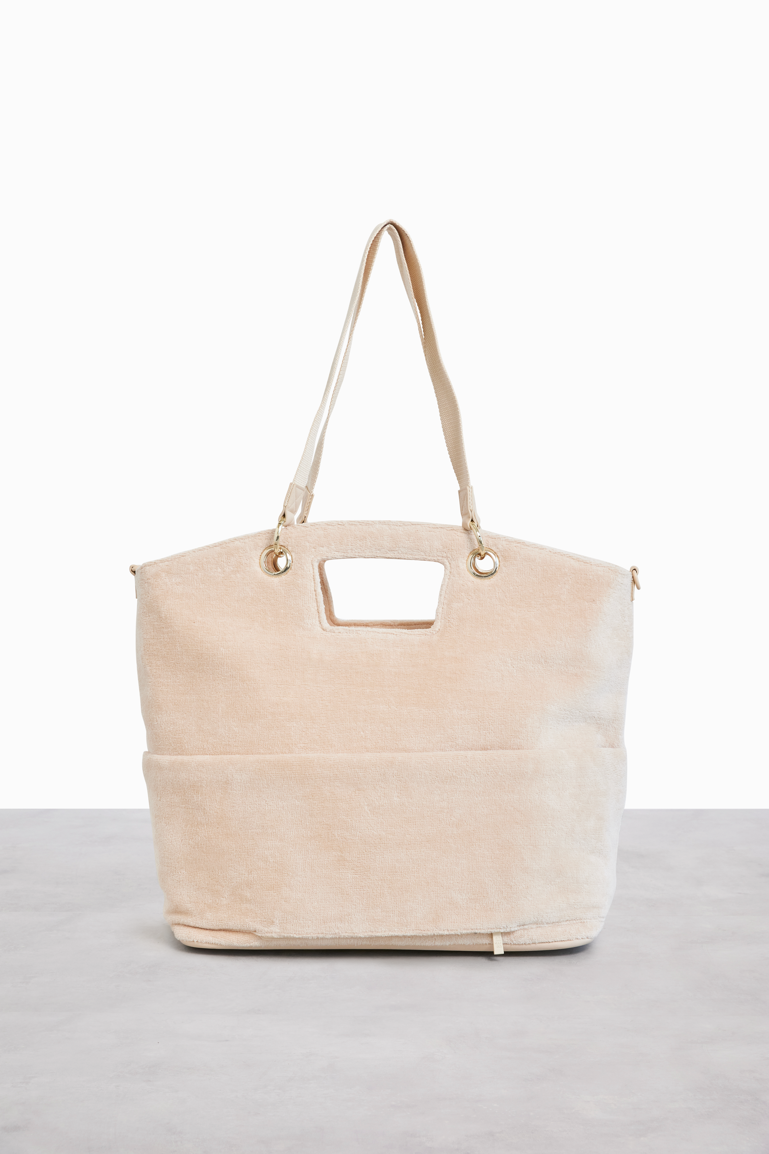 Beige Terry Tote Bag - Soft Cotton Canvas Beach Tote for Women - Perfect for Shopping, Travel & Everyday Use