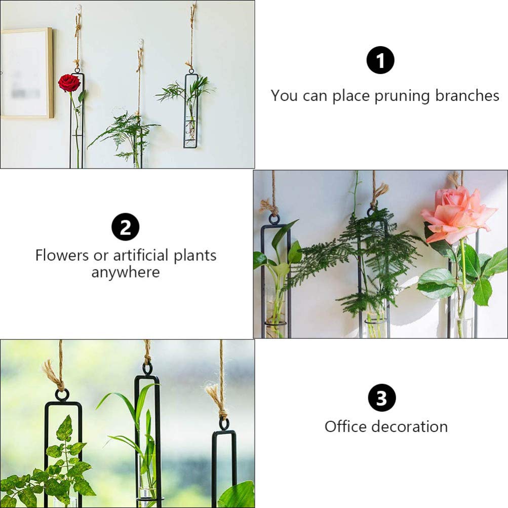 Hemoton 3-Pack Wall Mounted Glass Terrarium Vases - Clear Hanging Hydroponic Planters for Air Plants, Succulents & Flowers | Modern Home Decor for Living Room, Bedroom & Office | Includes Iron Wall-Mounted Brackets