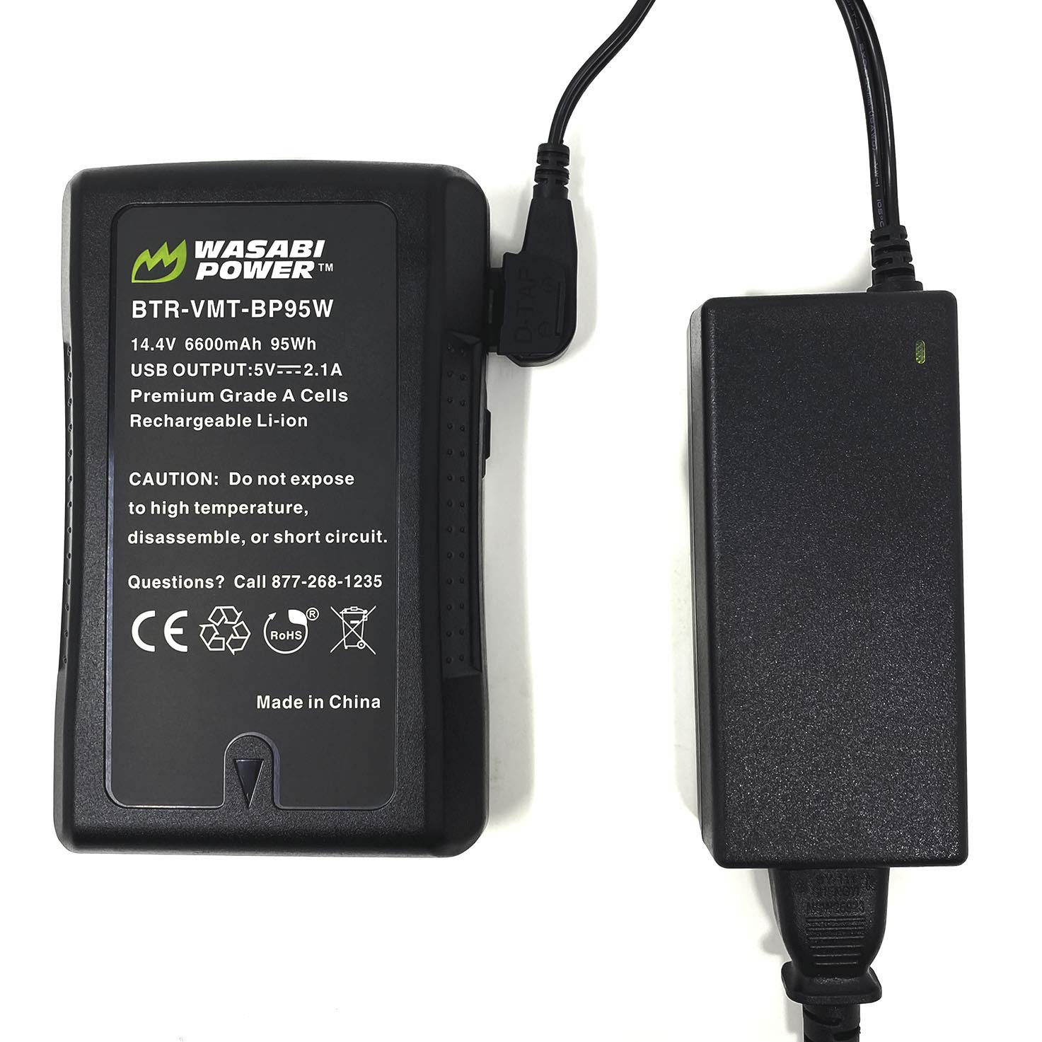 Wasabi Power V-Mount Battery 14.4V 6600mAh 95Wh with D-Tap Charger - Compatible with Sony Camcorders, LED Lights & Video Equipment - Perfect for Professional Filmmaking, Broadcast & Studio Lighting