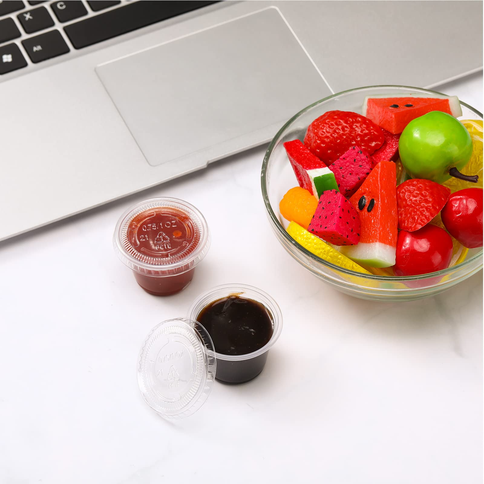 Bokon 2500-Pack 1 oz Clear Plastic Portion Cups with Lids - Airtight Condiment, Dipping Sauce & Salad Dressing Containers - Stackable Souffle Cups for Lunch Prep, Party Catering, Travel & Picnics