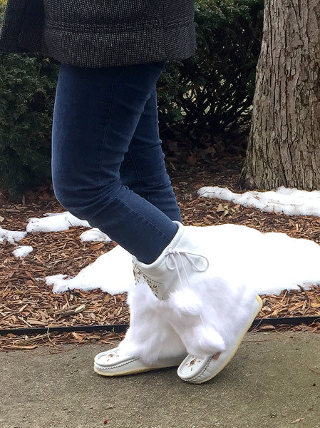 Women's White Mid Calf Rabbit Fur Mukluks - Cozy Winter Boots for Women - Perfect for Snow, Cold Weather & Outdoor Activities