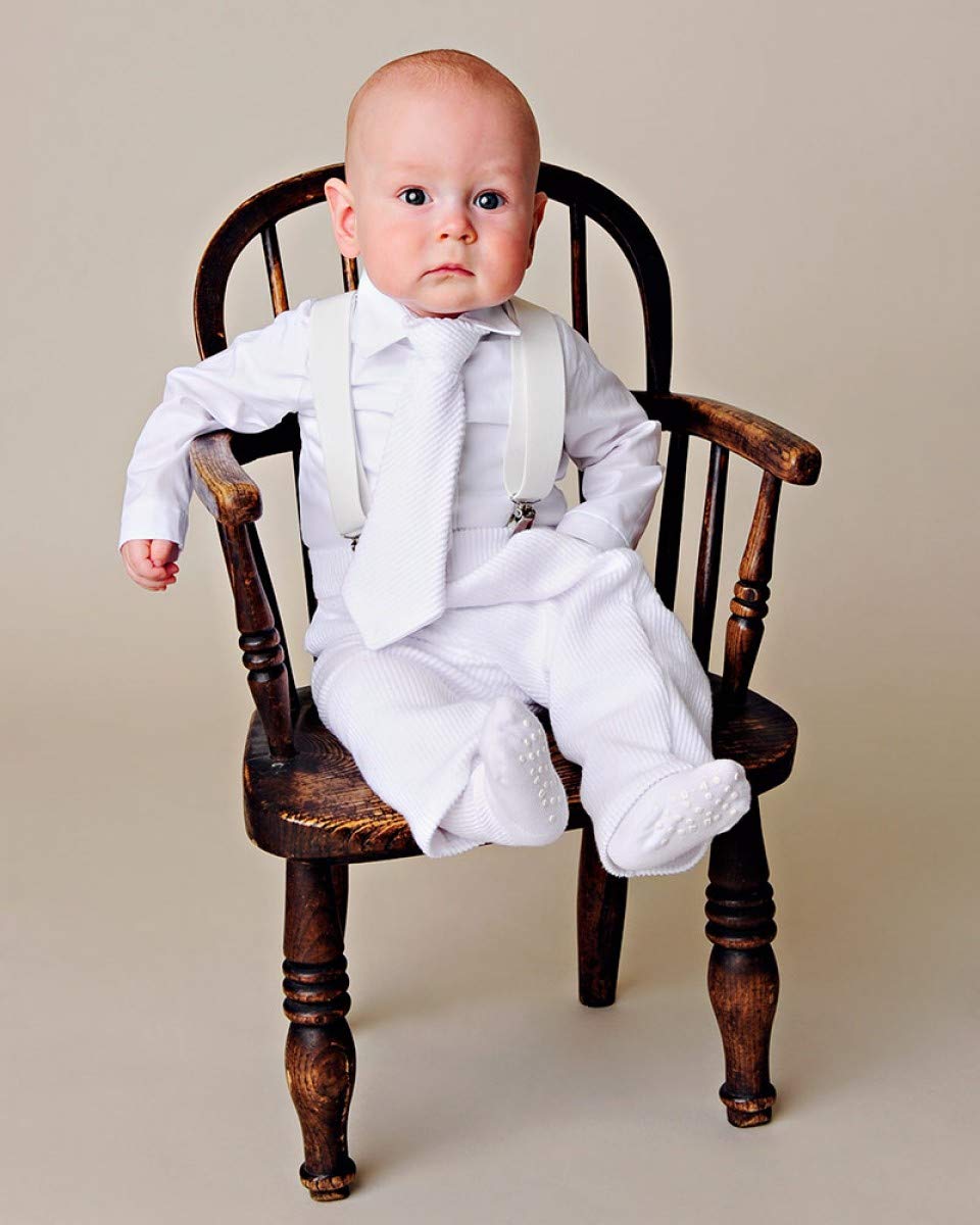 Baby Boys Christening Outfit 4-Piece Set with Suspenders - Perfect for Baptism, First Communion & Special Occasions