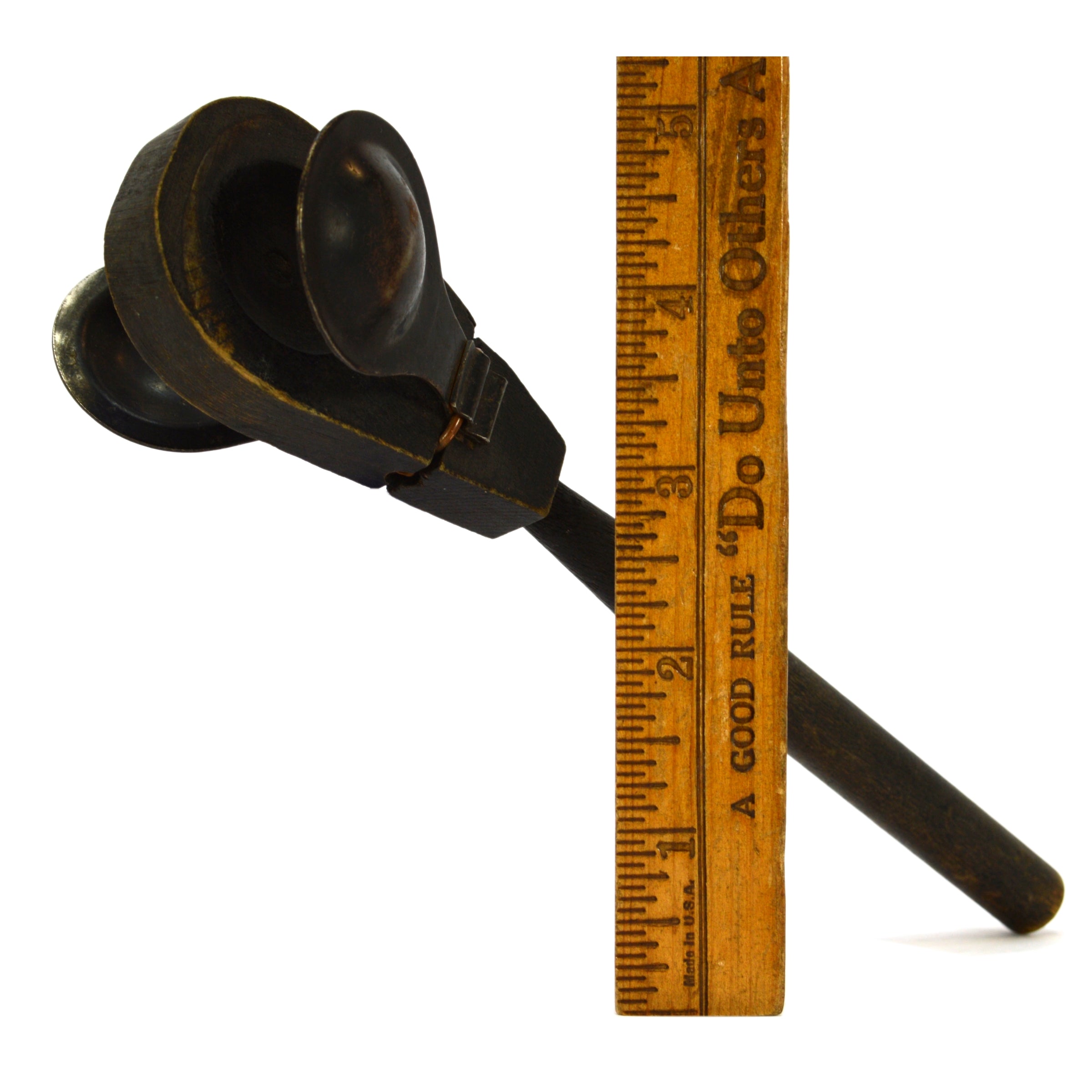 Vintage Wooden Rattle Noise Maker with Steel and Copper Clacker - Handmade Antique Musical Instrument for Folk Music, Home Decor, and Collectibles - Perfect for Festivals, Parties, and Rustic Decorations