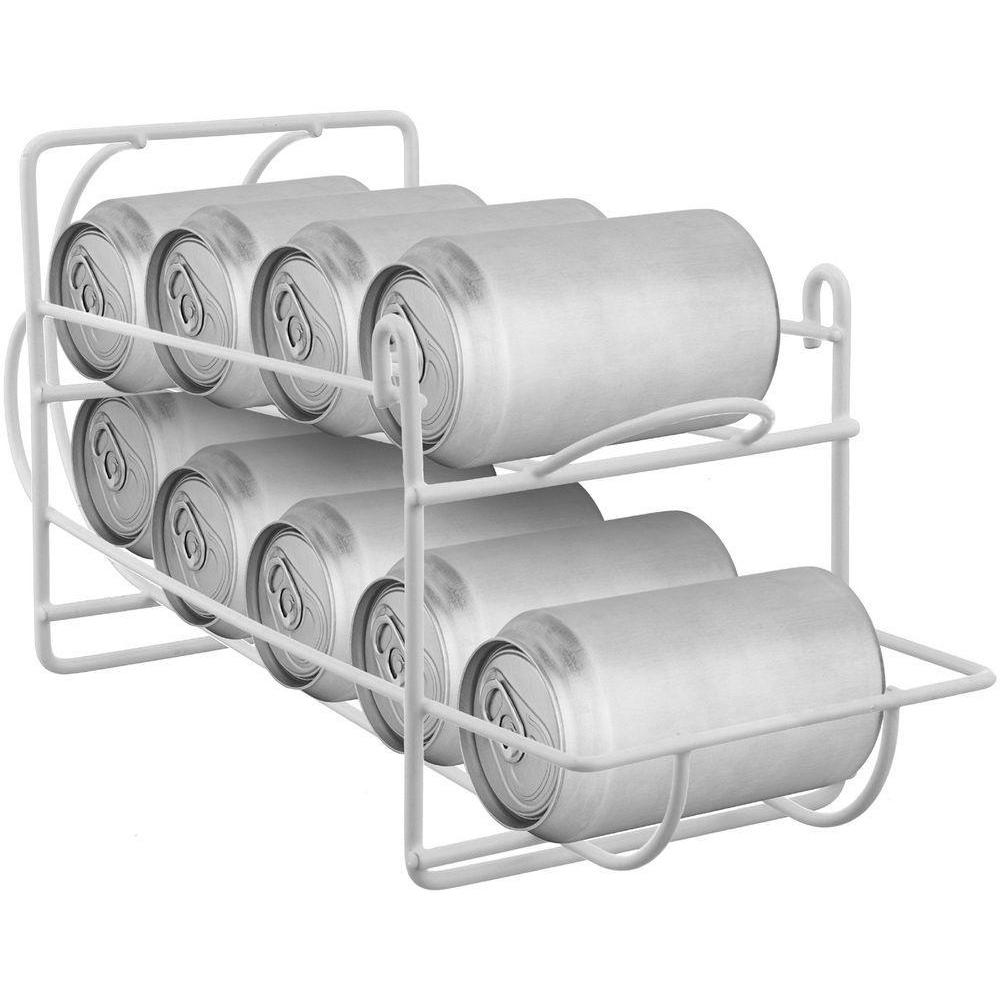 Stainless Steel Can Dispenser - White Countertop Soda & Beer Organizer for Kitchen, Bar, or Office - Space-Saving Beverage Storage Solution