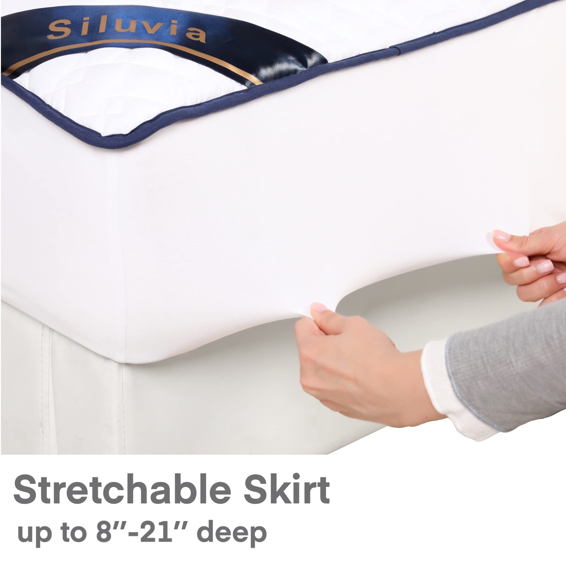 Siluvia Twin Size Waterproof Mattress Protector - Quilted Cooling Mattress Cover with Deep Pocket (8-21