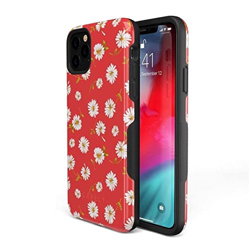 Casely iPhone 11 Pro Case - Daisy Daydream Red Coral Floral Design | Slim Protective Cover with Raised Bezels | Perfect for Everyday Use, Travel & Gift Giving