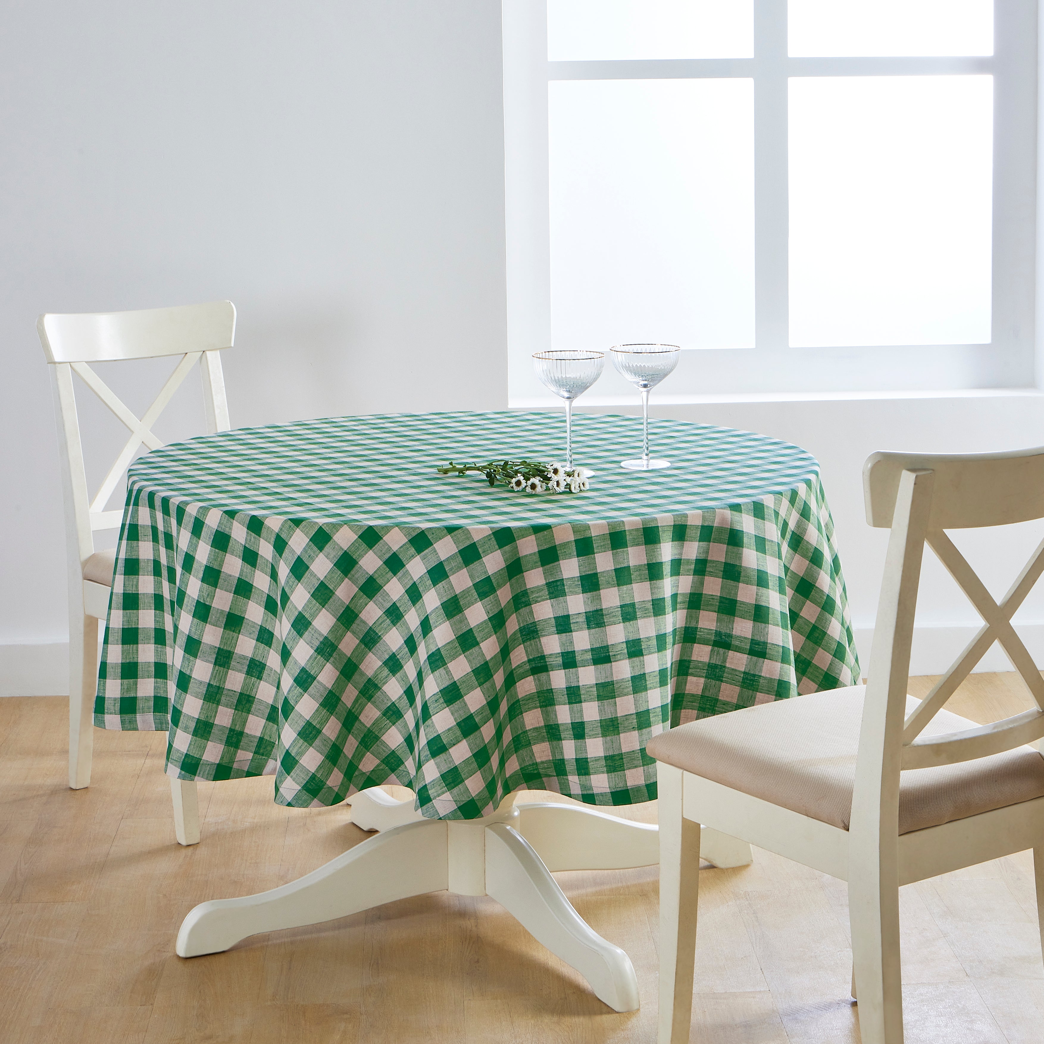 Morgan Check Round Tablecloth - Classic Red and White Plaid Design for Dining & Kitchen Decor | Perfect for Parties, Holidays & Everyday Use