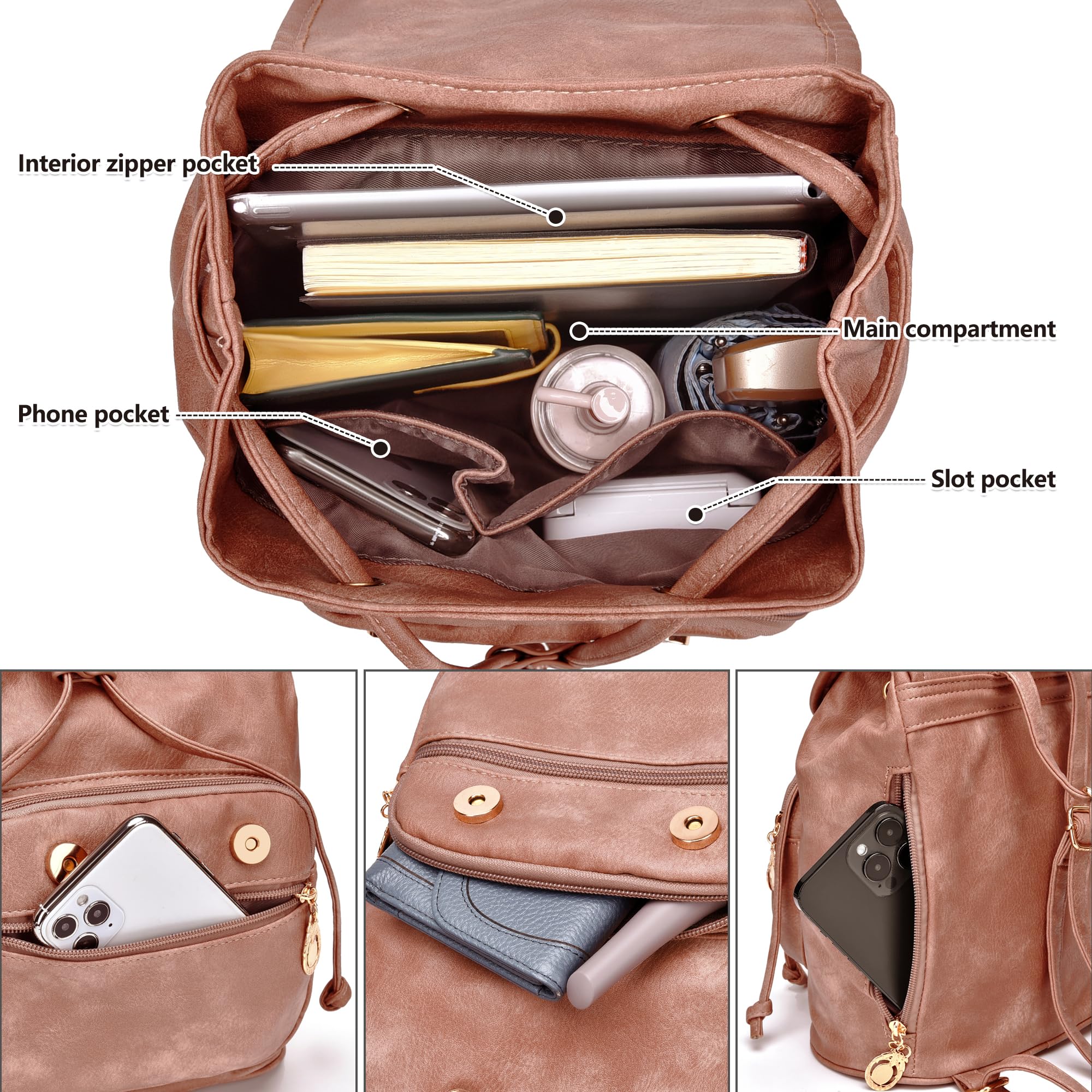 Mini Leather Backpack Purse for Women - Lightweight Small Daypack Shoulder Bag, Fashionable Travel & Everyday Use