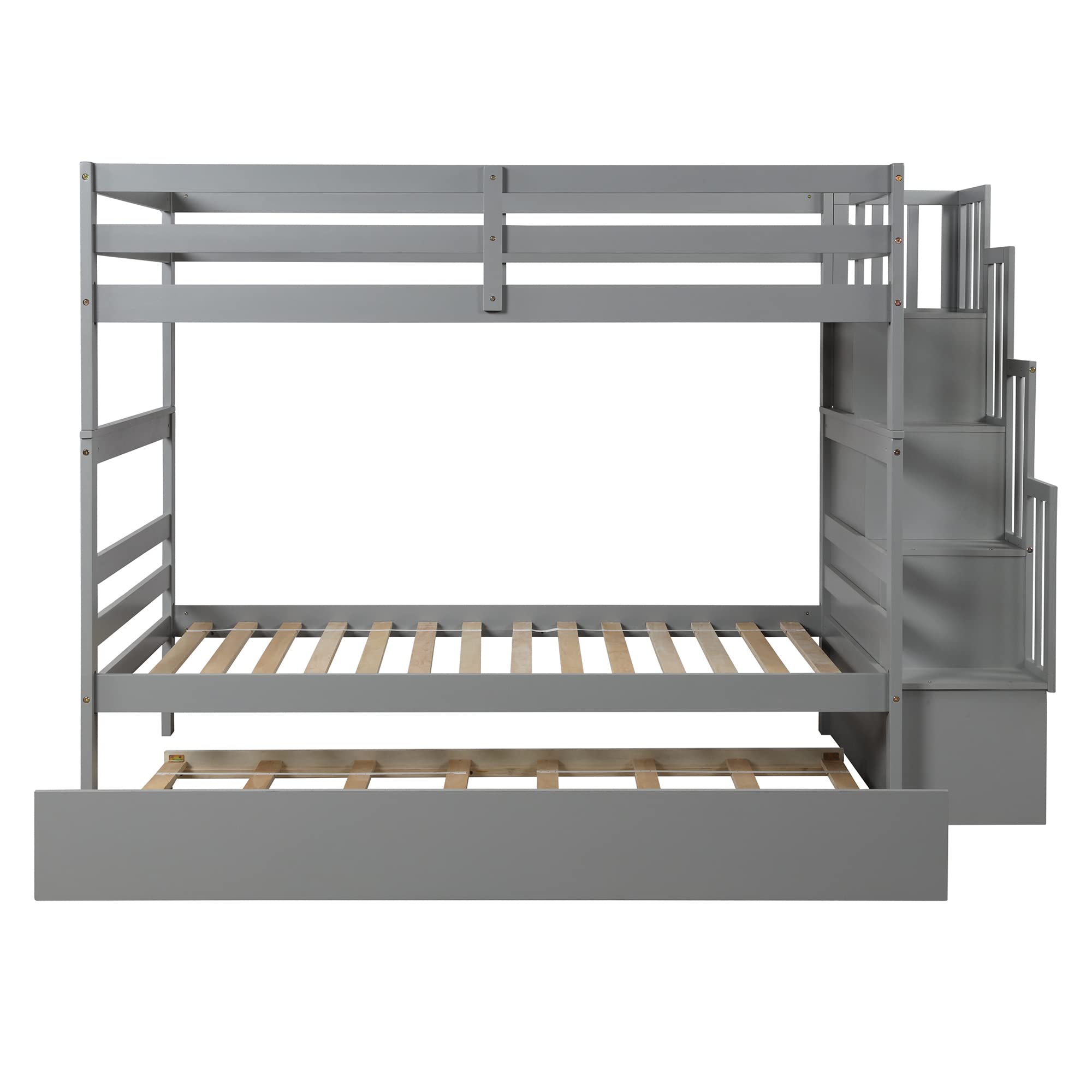 Harper & Bright Designs Twin Over Twin Stairway Bunk Bed with Trundle & Storage Shelves - Detachable Wood Bunk Beds for Kids, Teens, Boys & Girls - Space-Saving Grey Bedroom Furniture for Small Rooms, Guest Rooms & Kids' Shared Bedrooms