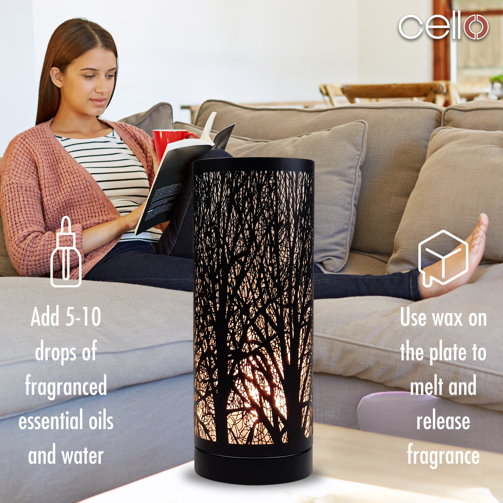Cello Electric Wax Warmer with Touch Control - Aromatherapy Diffuser for Home, Office, and Spa - Forest Scented Wax Melter for Relaxation & Stress Relief