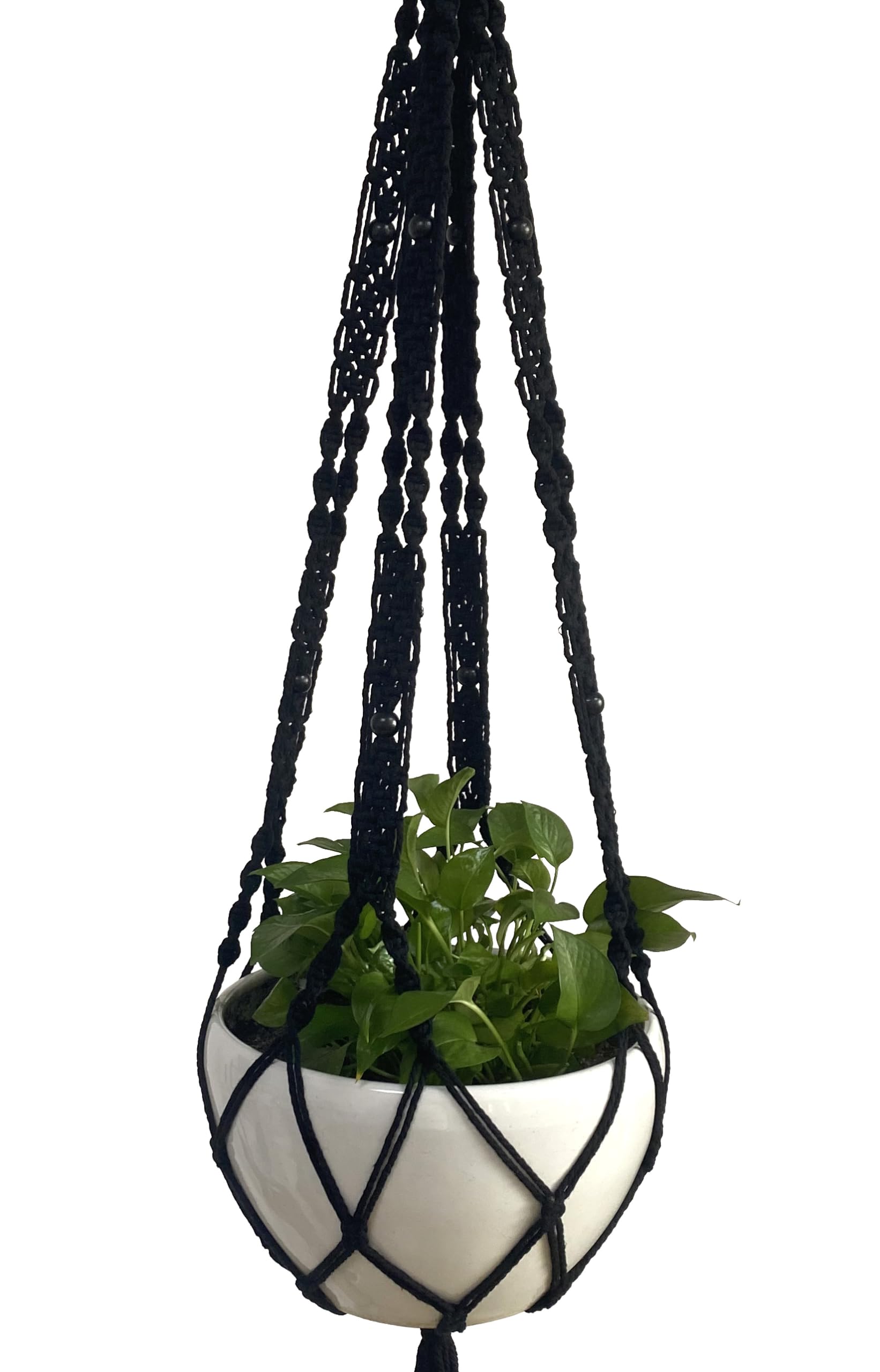 Black Cotton Rope Macrame Plant Hangers - 4 Legs 59 Inch Hanging Planter for 12-13 Inch Pots (Pot & Plant Not Included) - Boho Home Decor for Living Room, Bedroom, or Patio