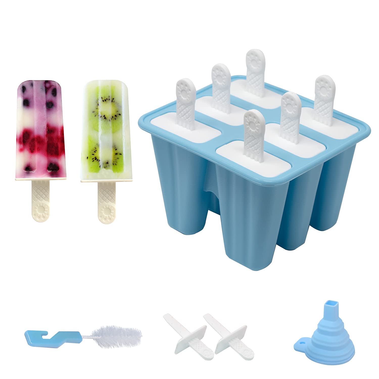 **Best Silicone Popsicle Molds 6 Cavity – DIY Ice Pop Maker for Kids & Toddlers – Reusable Homemade Ice Pop Molds – BPA-Free, Easy to Clean – Perfect for Summer Treats, Parties & Healthy Snacks (Blue, 6 Cavity)**