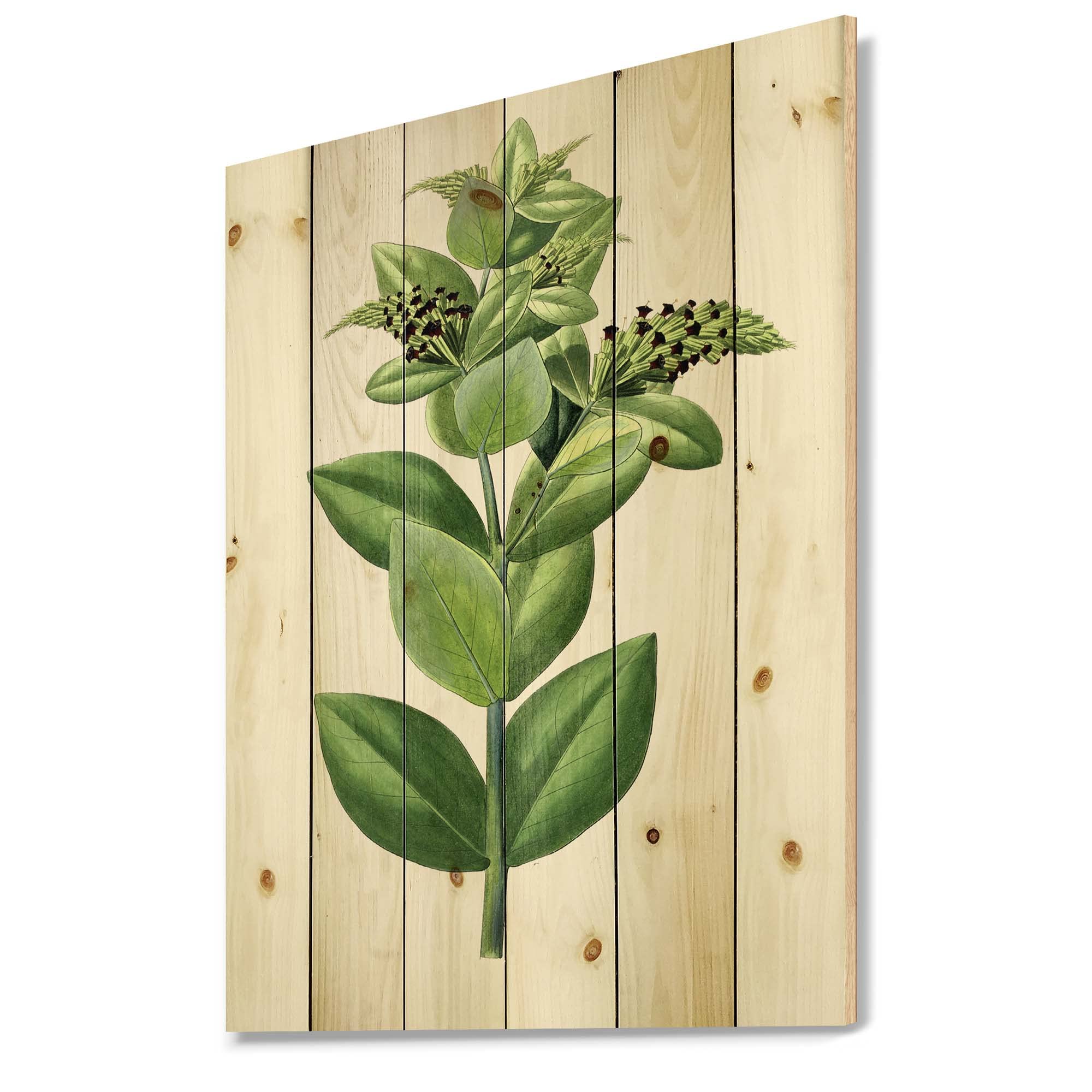 Vintage Green Leaves Botanical Wood Wall Decor - Handmade Traditional Floral Wall Art Panel, Large Natural Pine Wood Print for Living Room, Bedroom & Office Decor