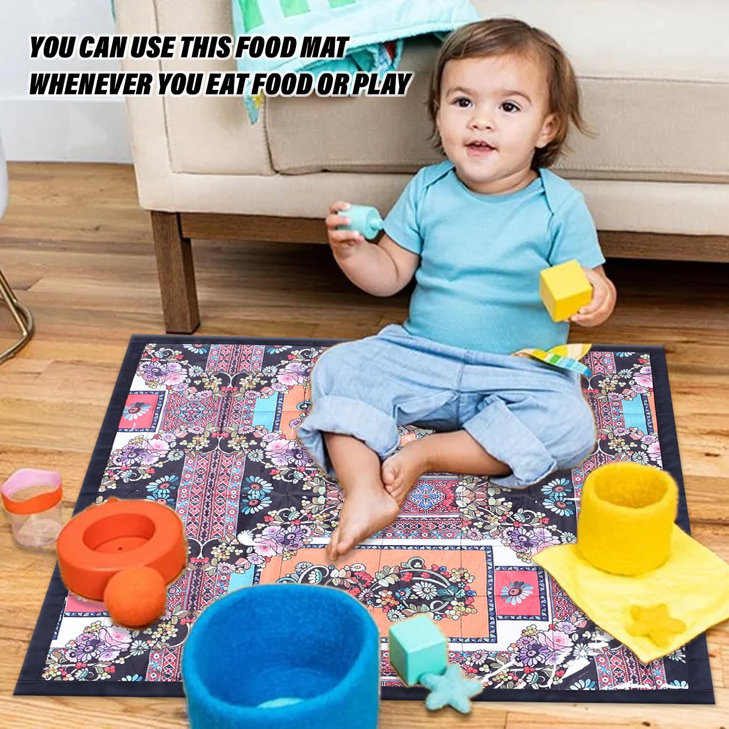 Kuber Industries Waterproof Food Mat with Digital Flower Print - 27 Inch Laminated Bed Protector for Home, Dining Table, and Picnic - Black | Durable and Easy to Clean for Everyday Use