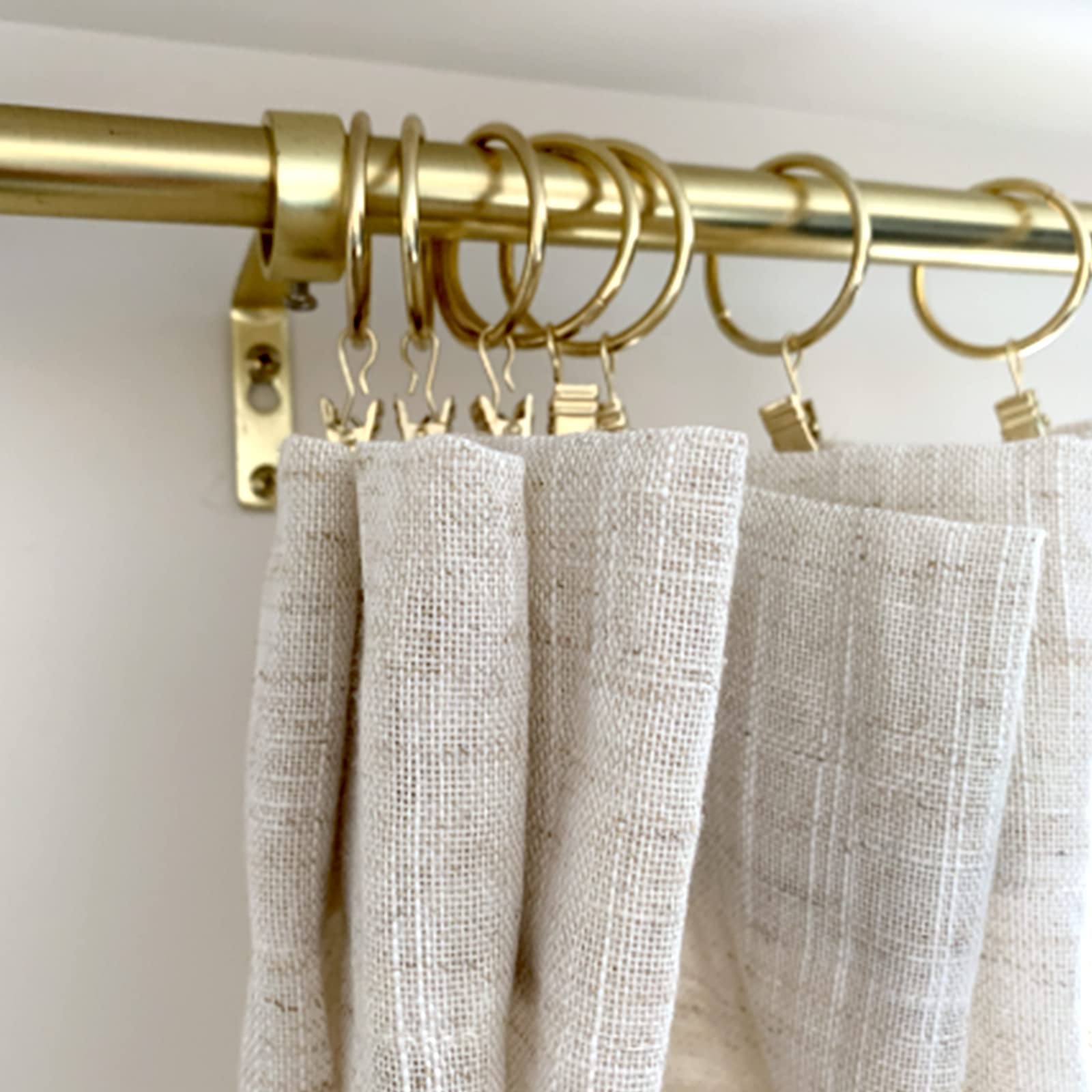 40 Pack Gold Curtain Rings with Clips - 1.5 Inch Drapery Hooks for Hanging Drapes, Bows & Hats - Fits up to 1.2 Inch Curtain Rods - Perfect for Living Room, Bedroom & Window Decor