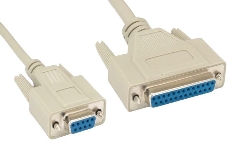 Shielded Null Modem Cable DB9 to DB25 Female to Female 10ft - High Speed Serial Data Transfer for Industrial Equipment, POS Systems & Legacy Devices (20% Off)
