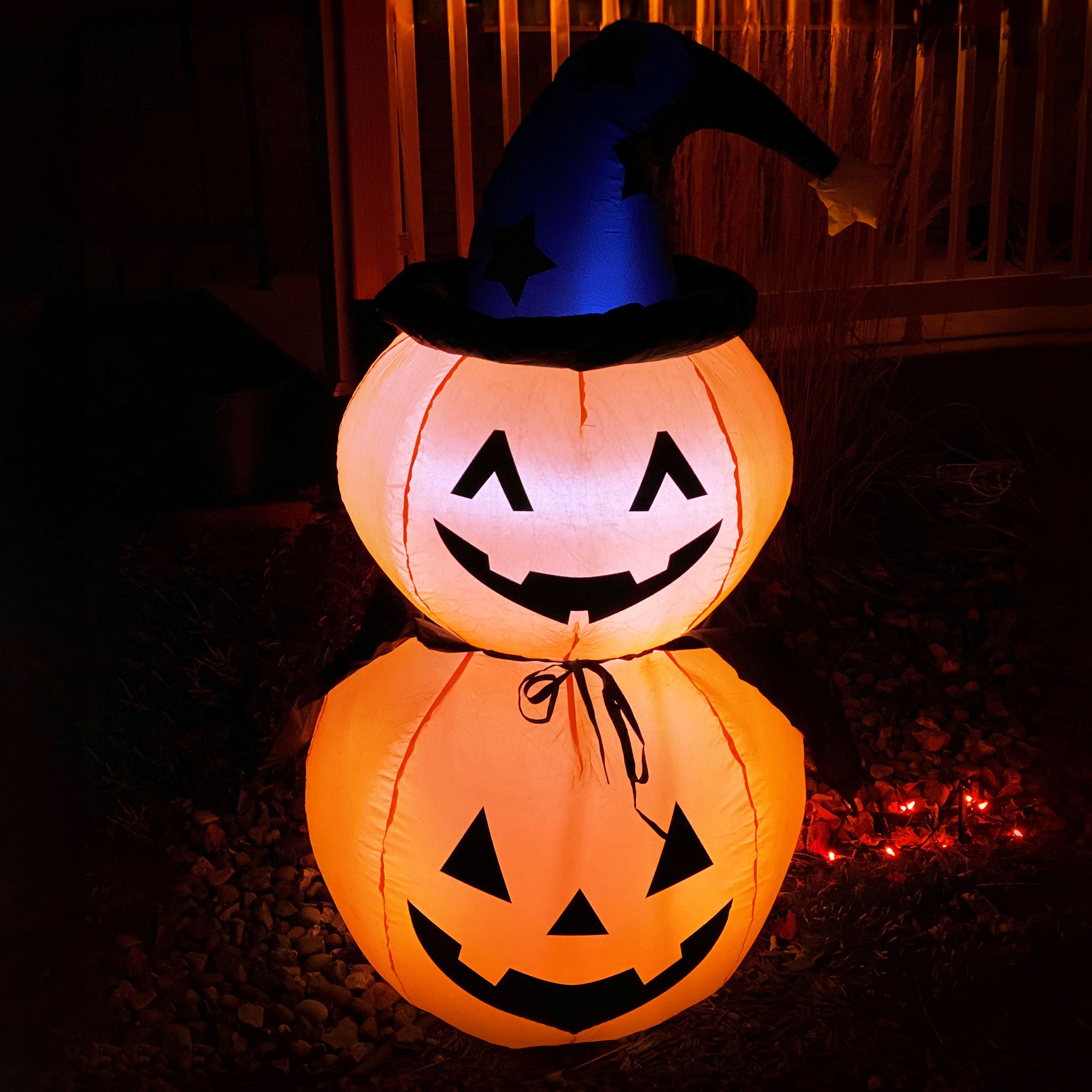 Sunnydaze 4ft Jack O' Lantern & Witch Duo Inflatable Halloween Yard Decoration - Spooky Outdoor Party Decor for Halloween Night
