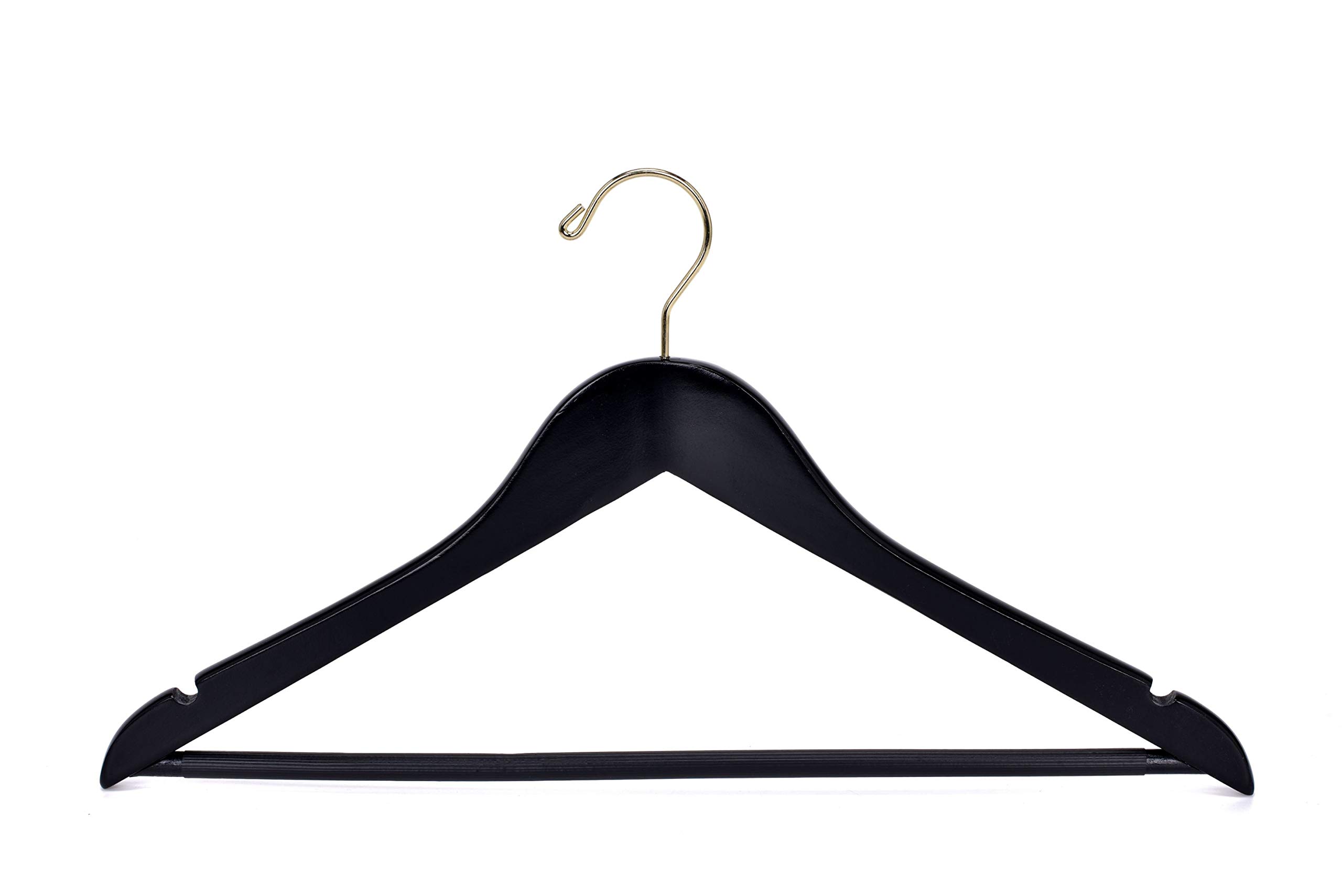 Premium Black Wooden Clothes Hangers Set - 10 Heavy Duty Curved Hangers with Chrome Hooks for Wardrobe Organization | Ideal for Closet, Laundry Room & Travel Packing
