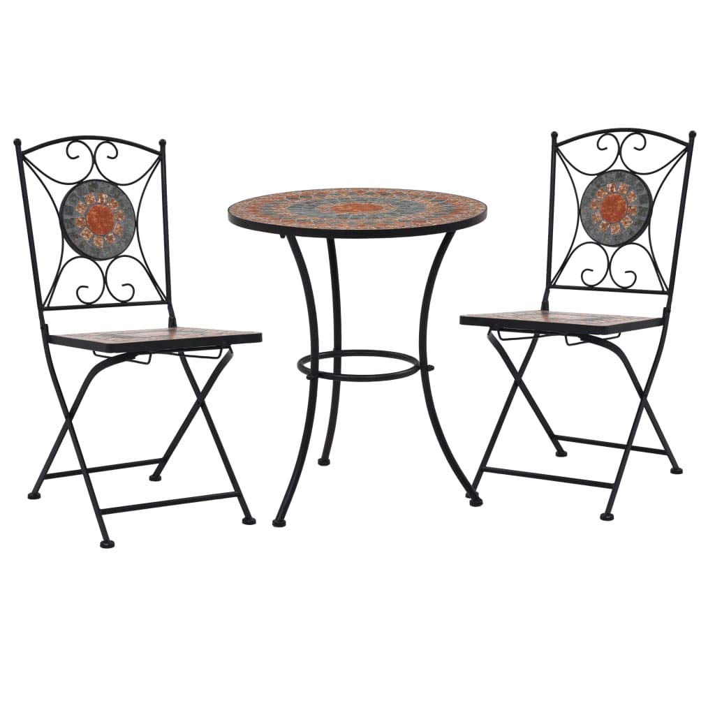 3 Piece Mosaic Bistro Set - Ceramic Tile Outdoor Dining Table and Chairs, Cast Iron Patio Furniture for Backyard, Porch, Balcony, Lawn & Poolside - Perfect for Al Fresco Dining, Garden Parties & Outdoor Relaxation