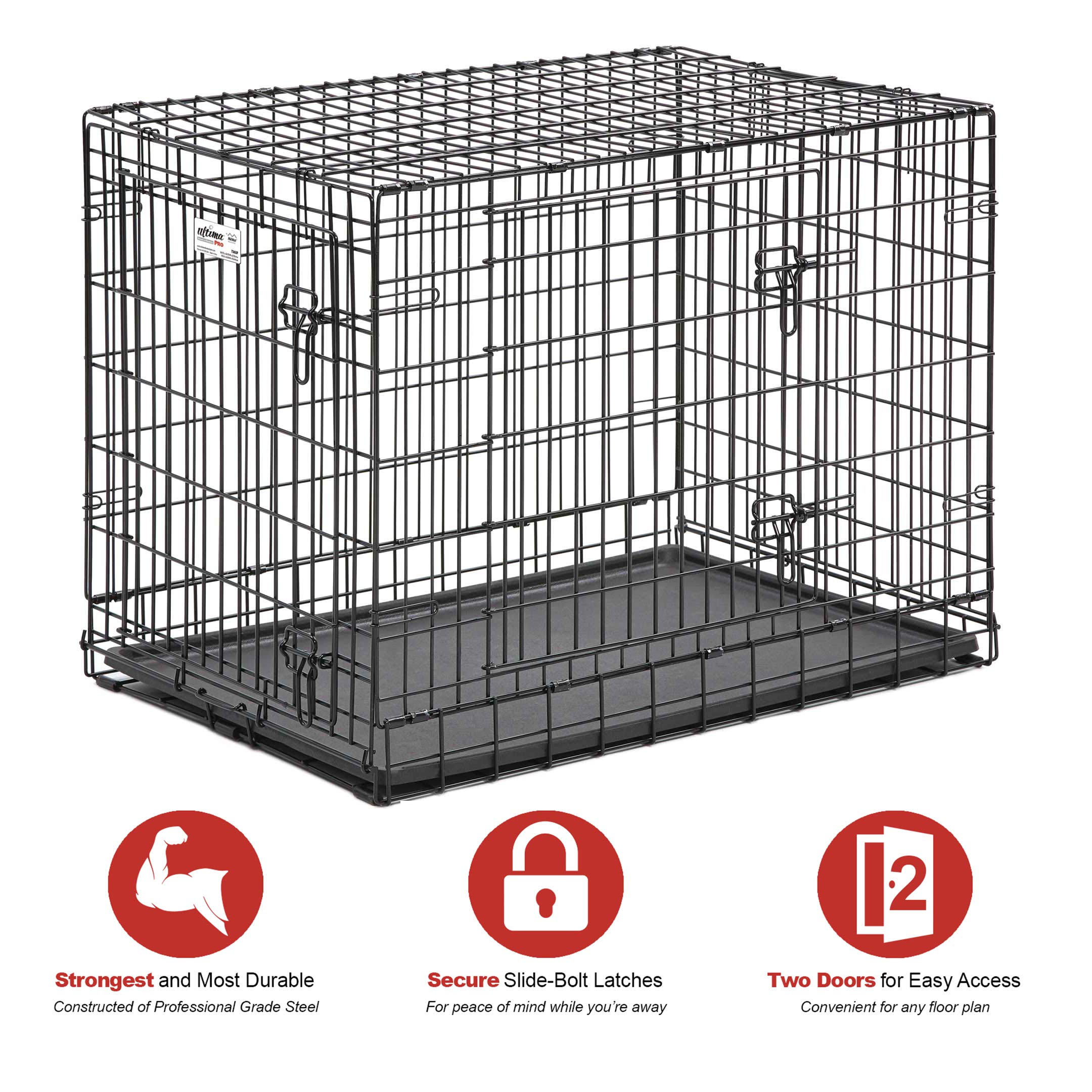 MidWest Homes for Pets Ultima Pro Series 36 Inch Heavy Duty Dog Crate - Double Door Foldable Metal Dog Kennel with Divider Panel, Roller Feet & Leak-Proof Tray - Perfect for Large Breed Dogs, Travel & Home Training