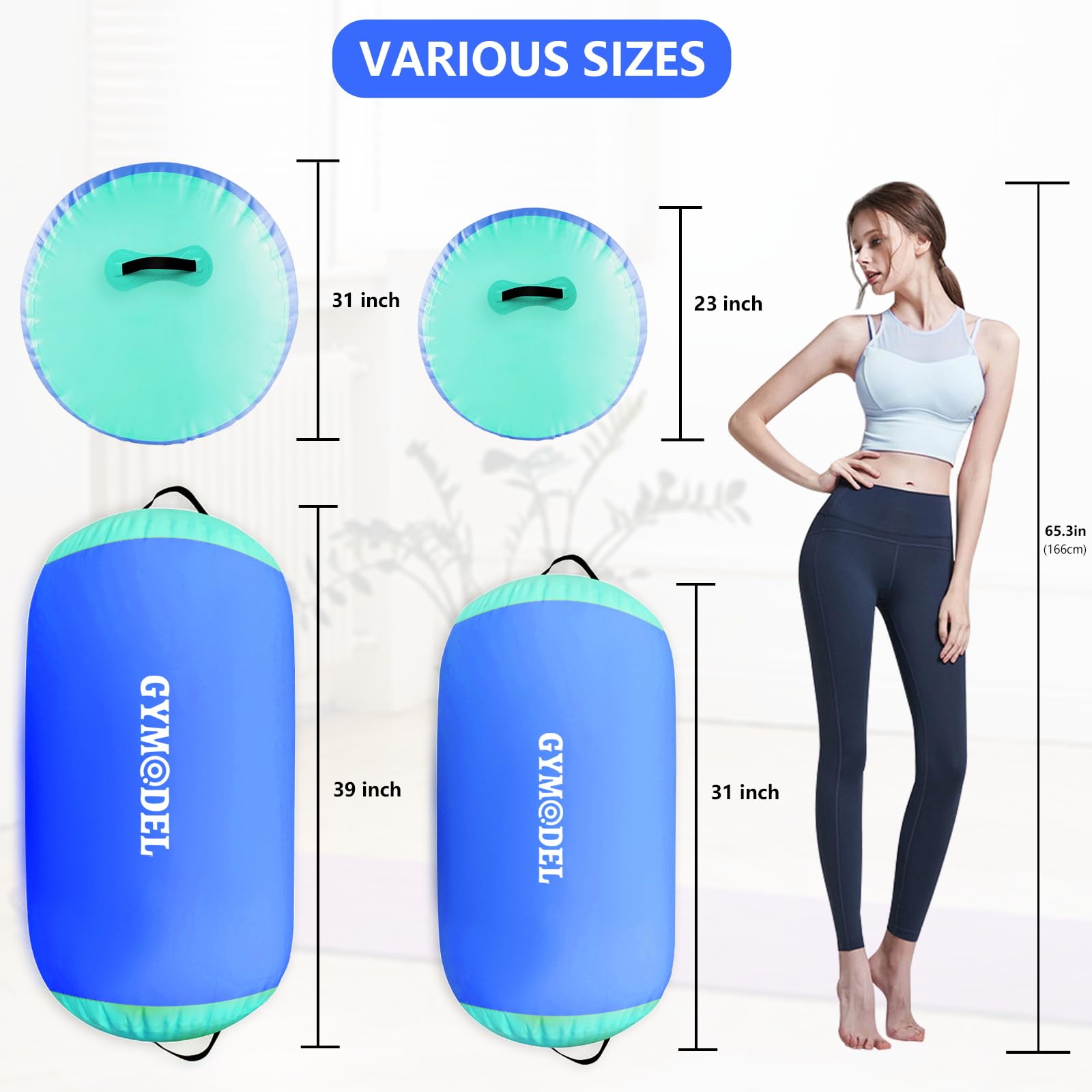 Inflatable Air Roller Gymnastics Barrel - Tumbling Training Mat for Back Handsprings, Cheerleading & Yoga | Portable Home & Outdoor Exercise Equipment with Pump | Perfect for Gymnasts, Dancers & Fitness Enthusiasts
