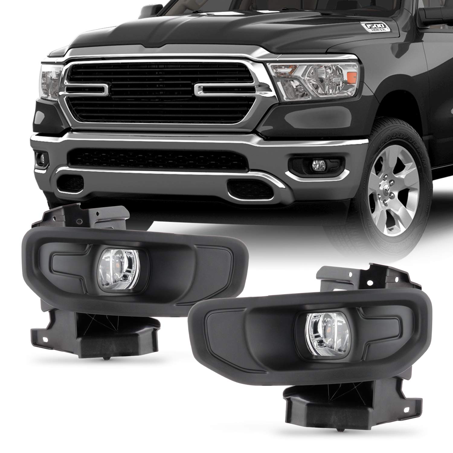 AKKON LED Fog Lights Kit for 2019-2024 RAM 1500 (Halogen Replacement) - Waterproof Driving Lamps with Switch & Bulbs - Perfect for Off-Roading, Night Driving & Foggy Conditions
