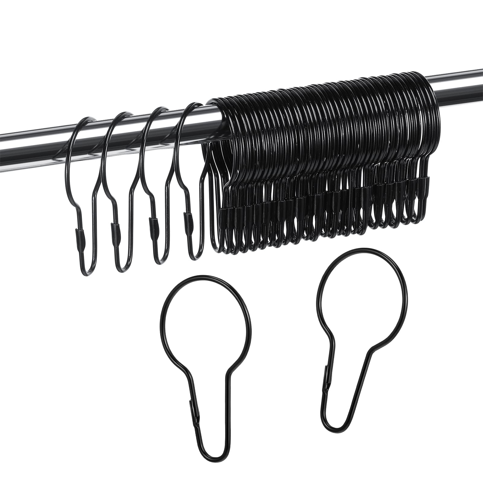 60-Piece Black Metal Shower Curtain Hooks - Rustproof Shower Rings & Clips for Bathroom, Bedroom, Kitchen - Durable Curtain Hangers for Home Decor & Practical Use (Perfect for Hotels, Dorms & RV Bathrooms)