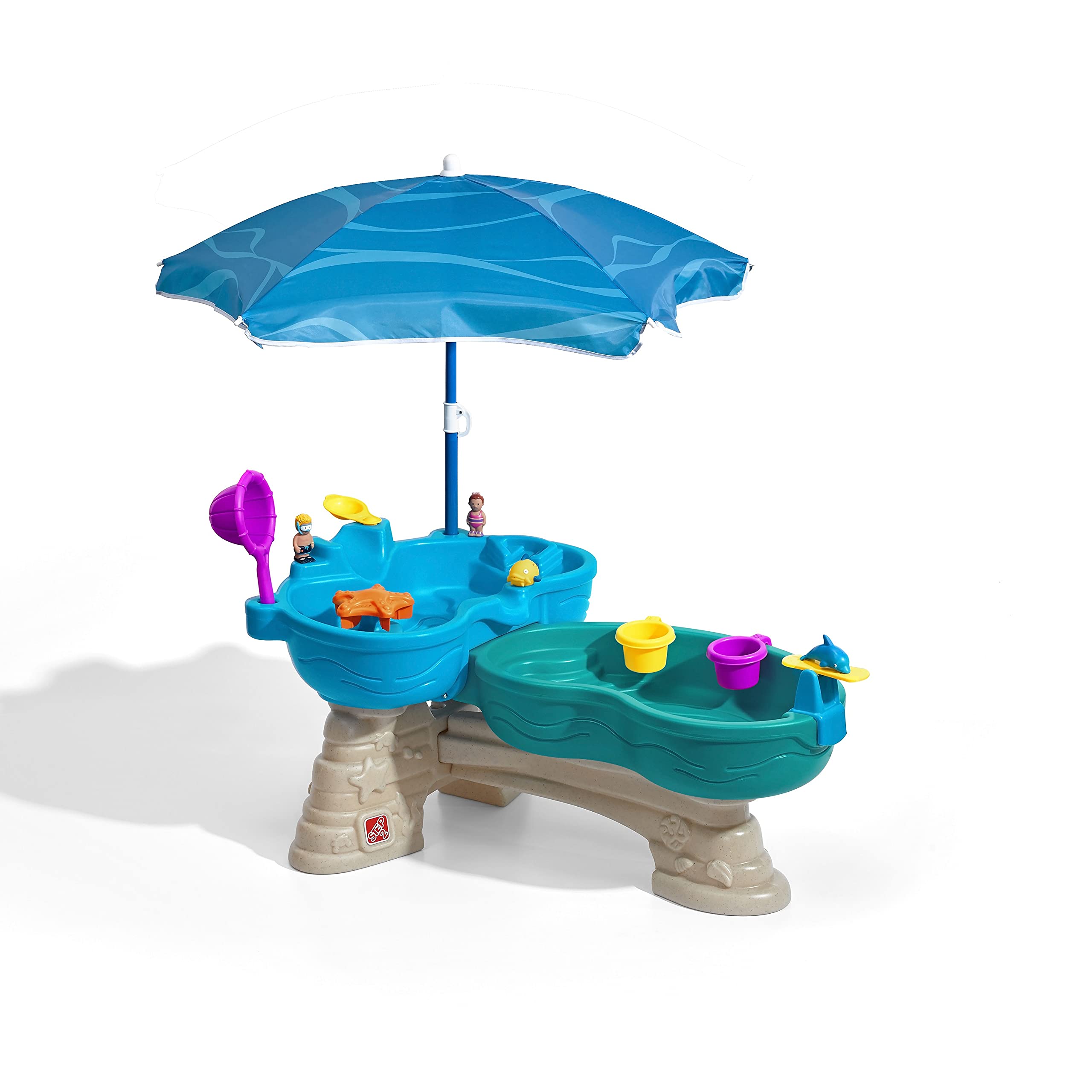 Step2 Spill & Splash Seaway Water Table - Large Outdoor Kids Water Play Table with Umbrella & 11-Piece Accessory Set for Toddlers - Perfect for Backyard, Poolside & Summer Outdoor Play