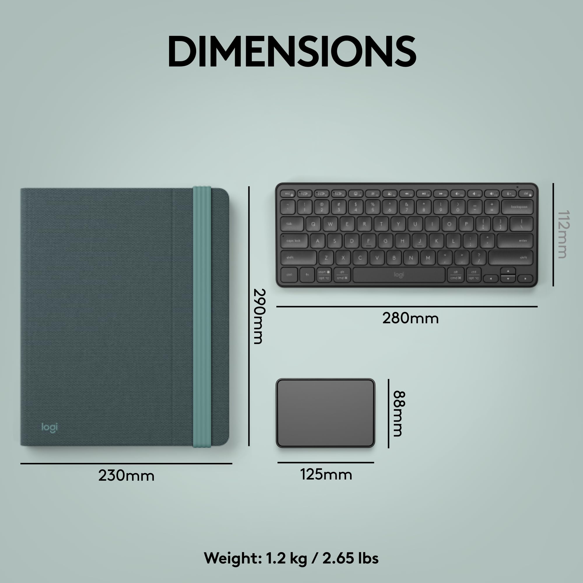 Logitech Casa Pop Up Desk Kit with Laptop Stand, Wireless Keyboard & Touchpad - Bluetooth, USB C Charging for 10” to 17” Laptops/MacBooks (Windows, macOS, ChromeOS) - Classic Chic Green/Black | Perfect for Home Office, Remote Work & Small Workspaces