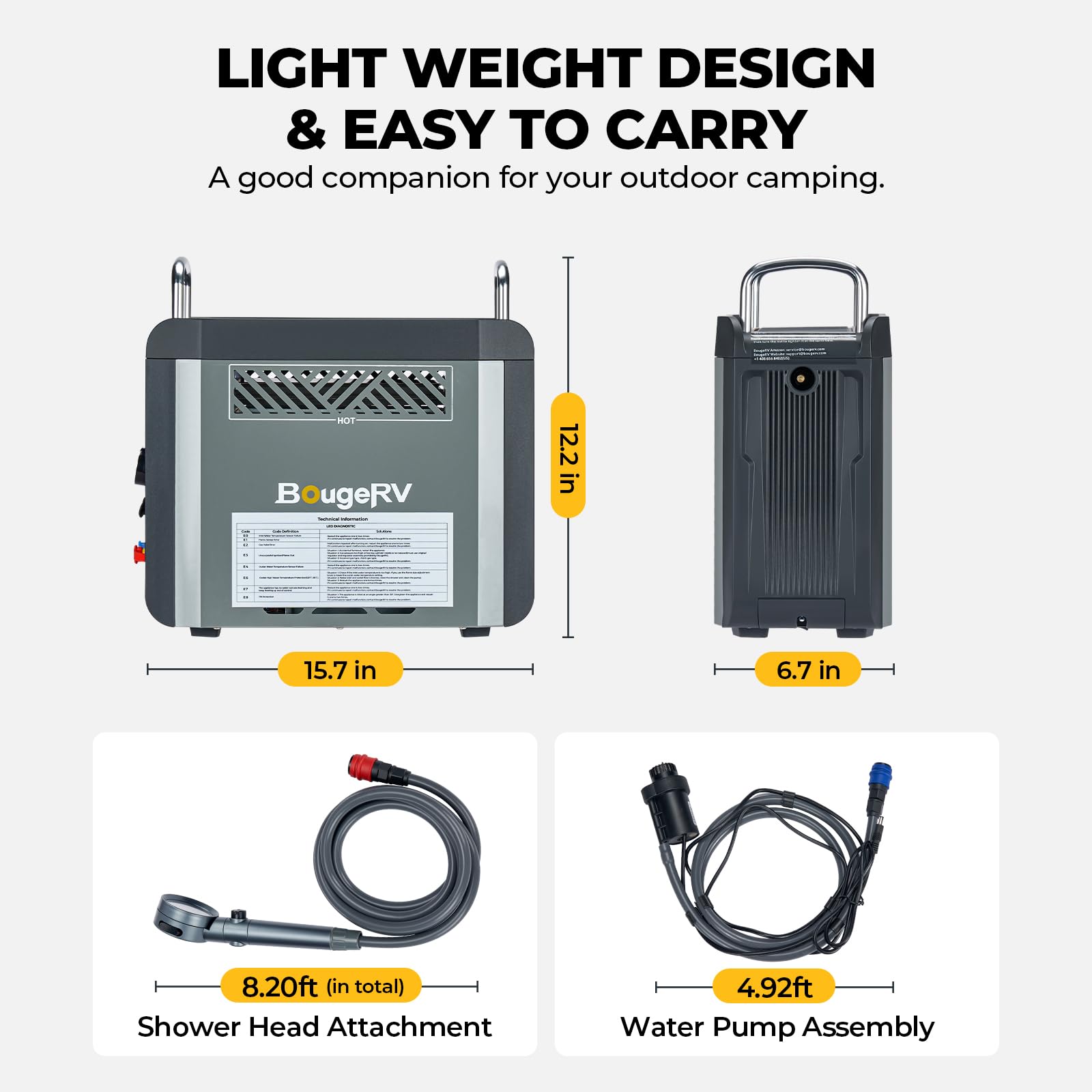 BougeRV Portable Propane Water Heater with Water Pump & Showerhead - Instant Hot Water System with Built-in Battery for Camping, RV, Outdoor Showers & Cleaning - Overheating Protection - Perfect for Off-Grid Living, Hunting Trips & Emergency Preparedness