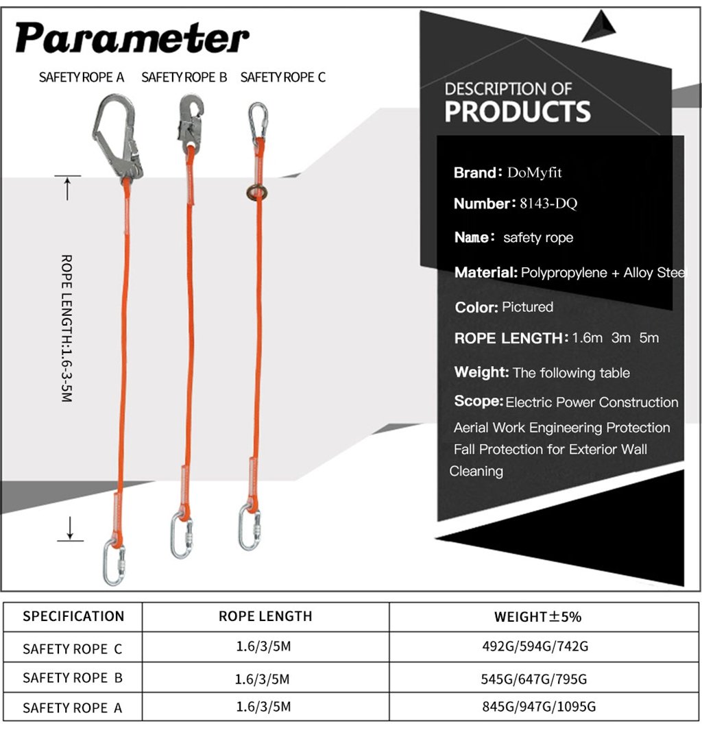 Professional Safety Lanyard with Hook - High Strength Nylon Climbing Harness Belt - 1.6M Anti-Fall Protective Gear for Work at Height, Construction, Roofing & Industrial Safety (Type A)
