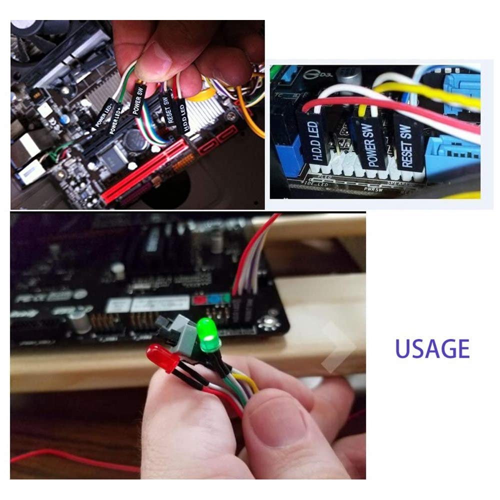 2Pcs ATX Computer Case Power On/Off Reset Switch Cable with 2 LED Lights (Red/Green) - 65cm Front Panel Wire for PC Build & Repair - Perfect for DIY Computer Assembly, Case Modding & Hardware Maintenance