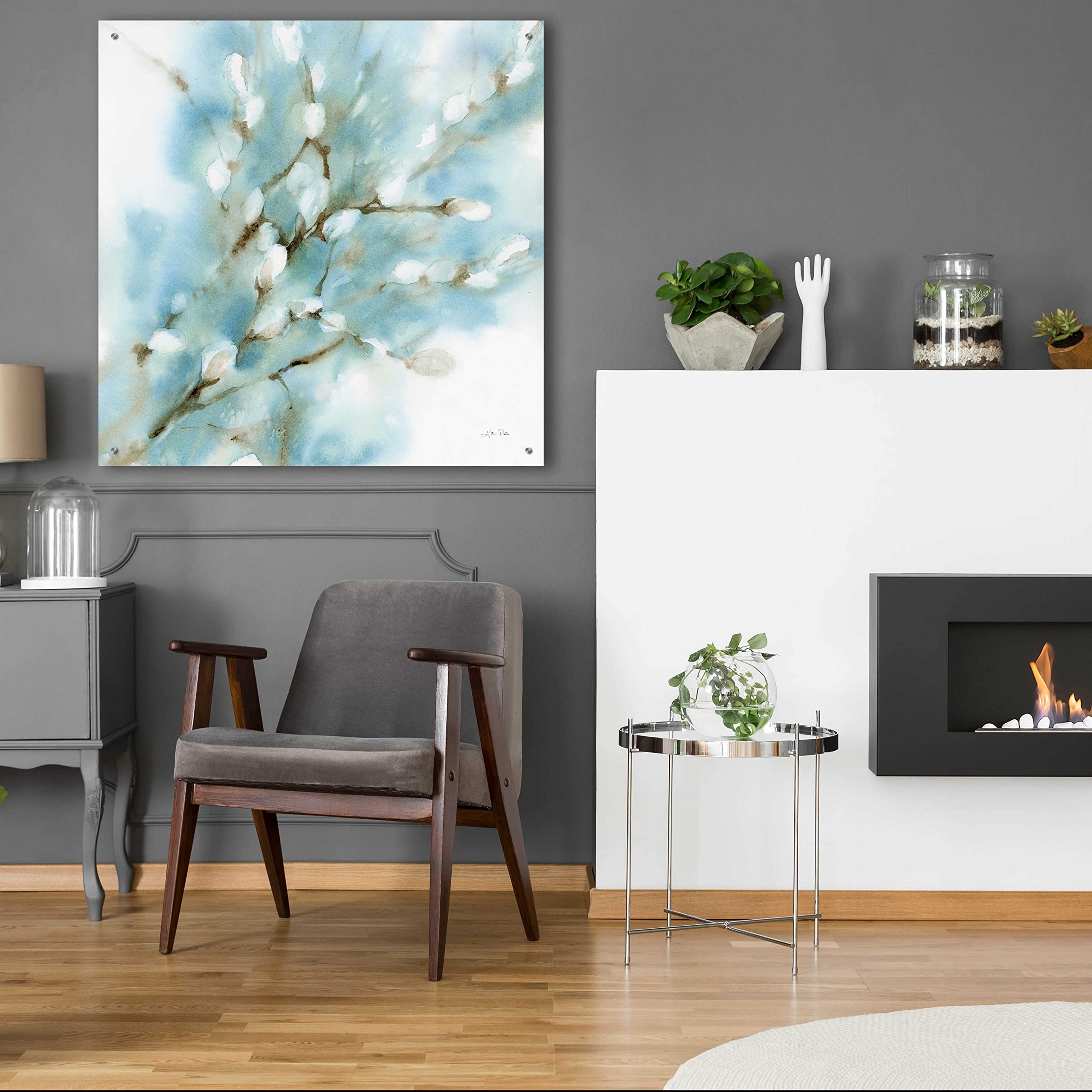 Epic Art 'Pussy Willows Square' by Katrina Pete - 36x36 Inch Acrylic Glass Wall Painting - Modern Home Decor for Living Room, Bedroom & Office