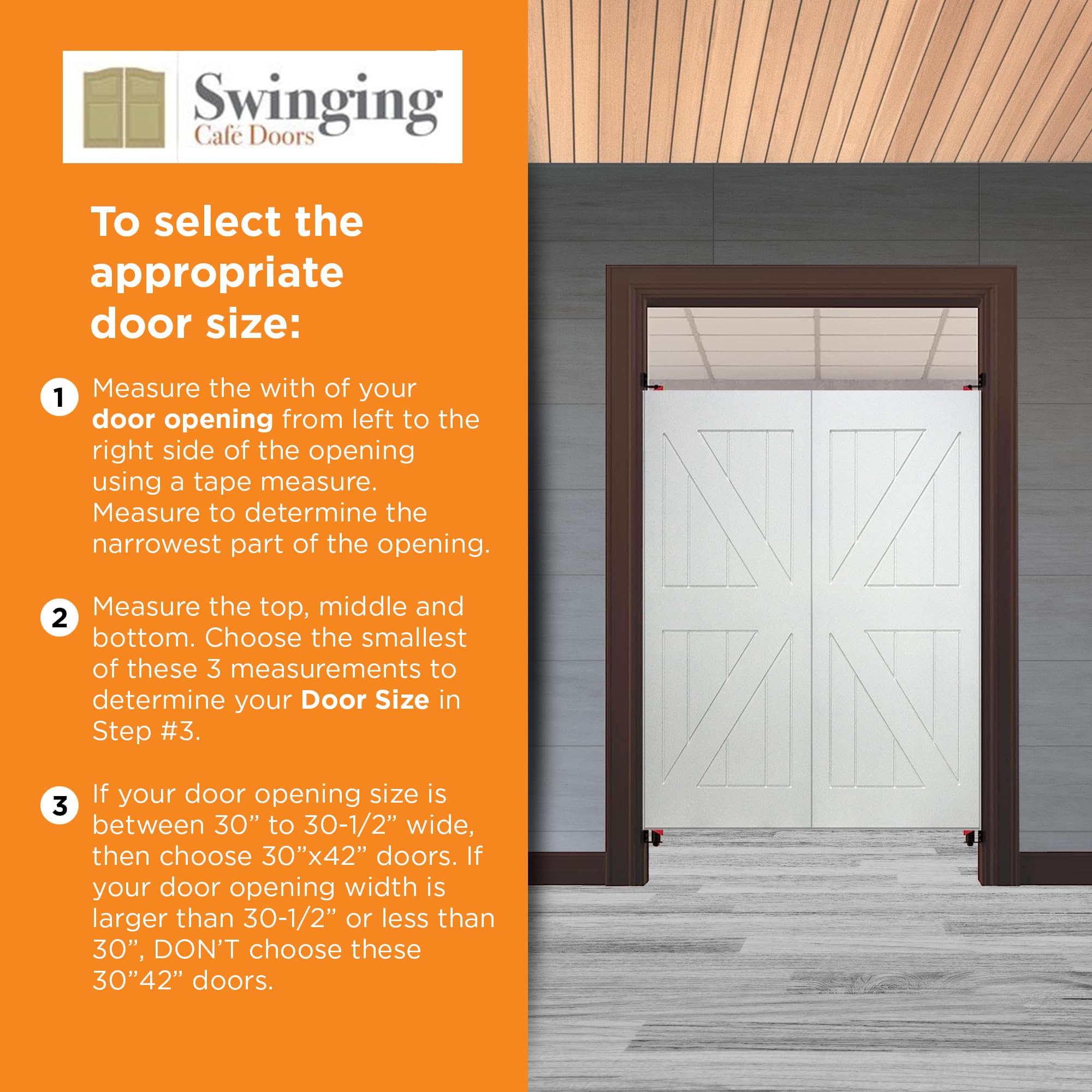 Swinging Cafe Doors Primed Barn Doors - 3/4