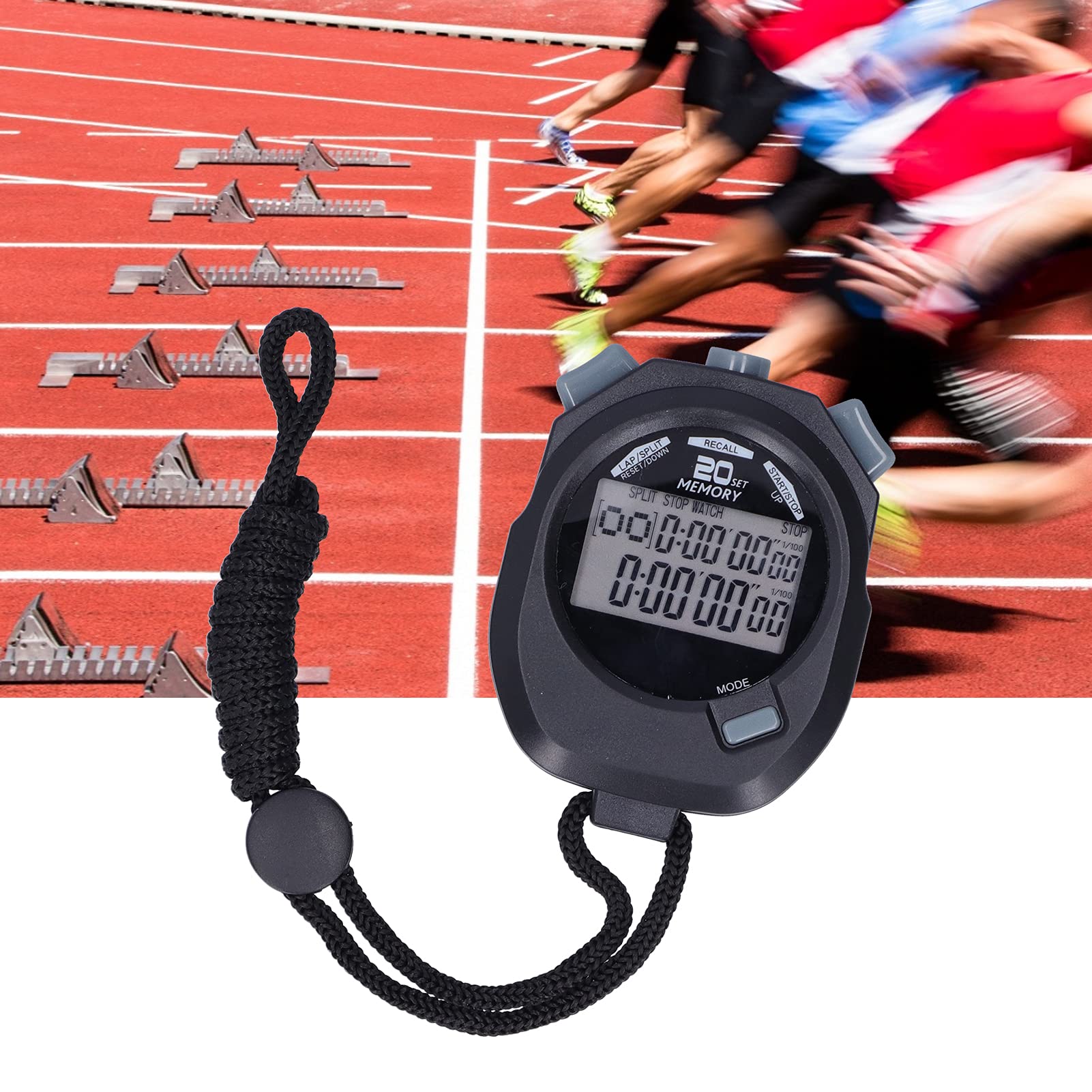 KUIDAMOS Sports Timer - 12/24 Hour Digital Stopwatch with 20-Lap Memory, 1/100 Second Accuracy for Coaches, Trainers & Referees - Perfect for Track & Field, Swimming, Basketball and Fitness Training
