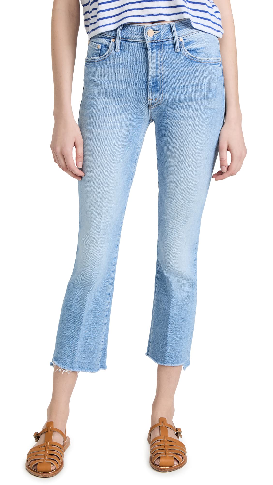 MOTHER Women's The Insider Crop Jeans - High Waist Distressed Denim for Casual Outfits | Perfect for Streetwear, Date Nights & Weekend Looks