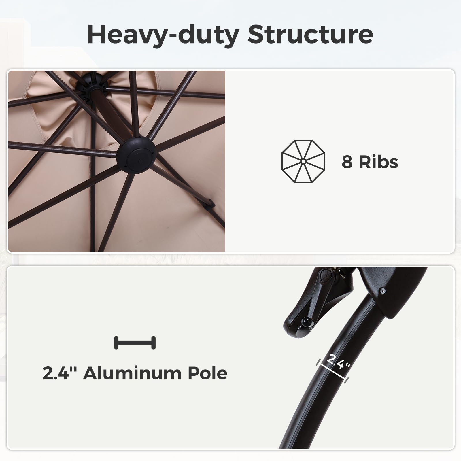 11 FT Grand Patio Cantilever Offset Umbrella - 360° Rotating Round Aluminum Outdoor Umbrella with Tilt Function (Champagne) for Garden, Porch, Poolside & Backyard Relaxation
